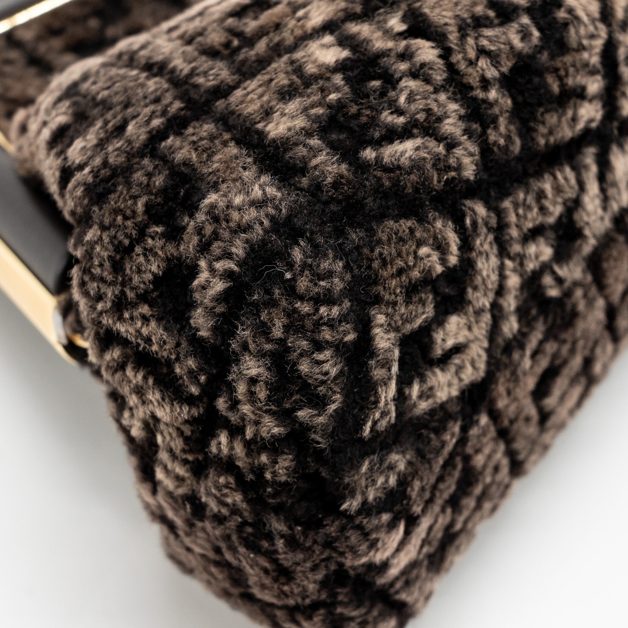 FENDI MEDIUM FENDI FIRST CLUTCH BAG SHEARLING BROWN GHW