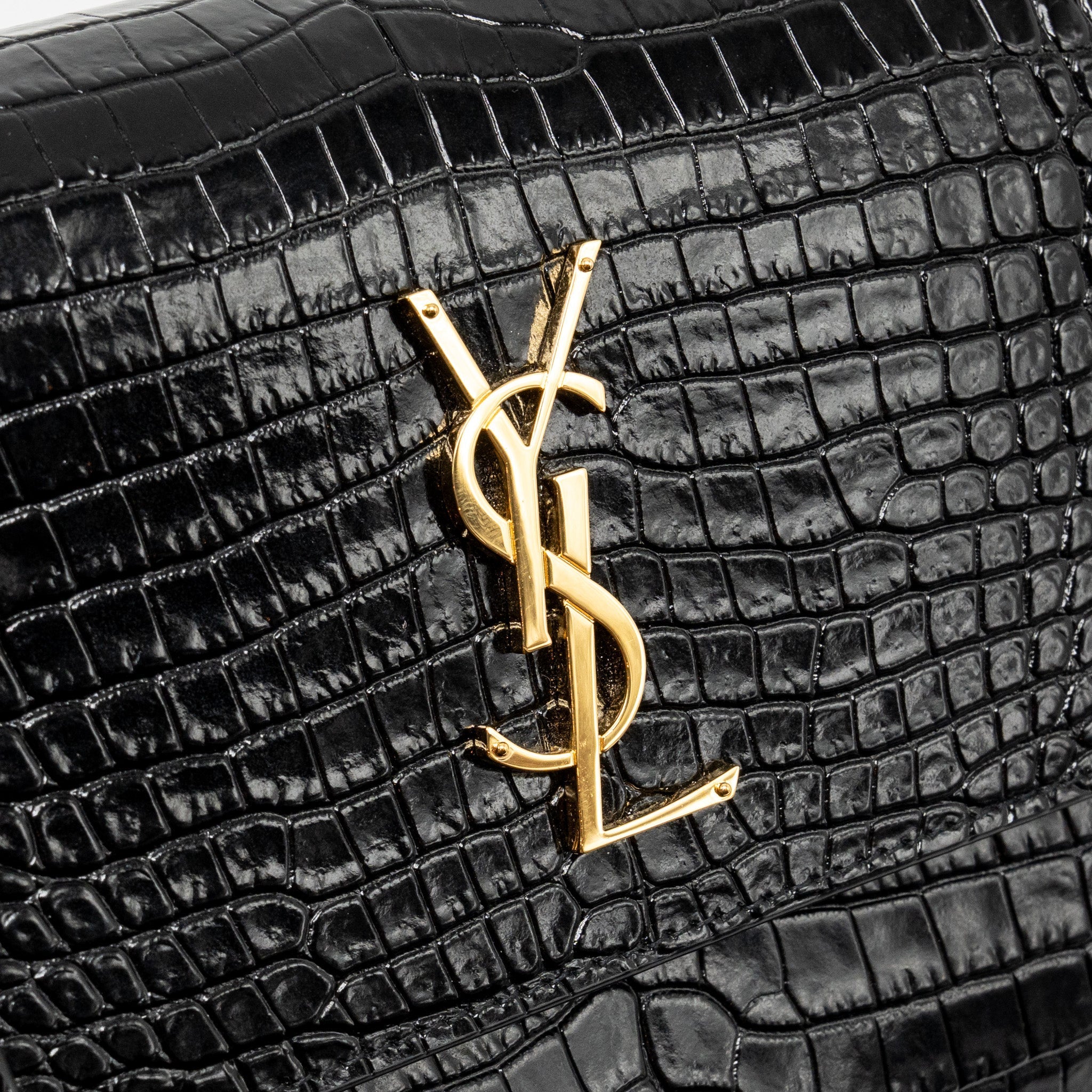 SAINT LAURENT/YSL SUNSET MEDIUM CROCODILE-EMBOSSED CALFSKIN BLACK GHW