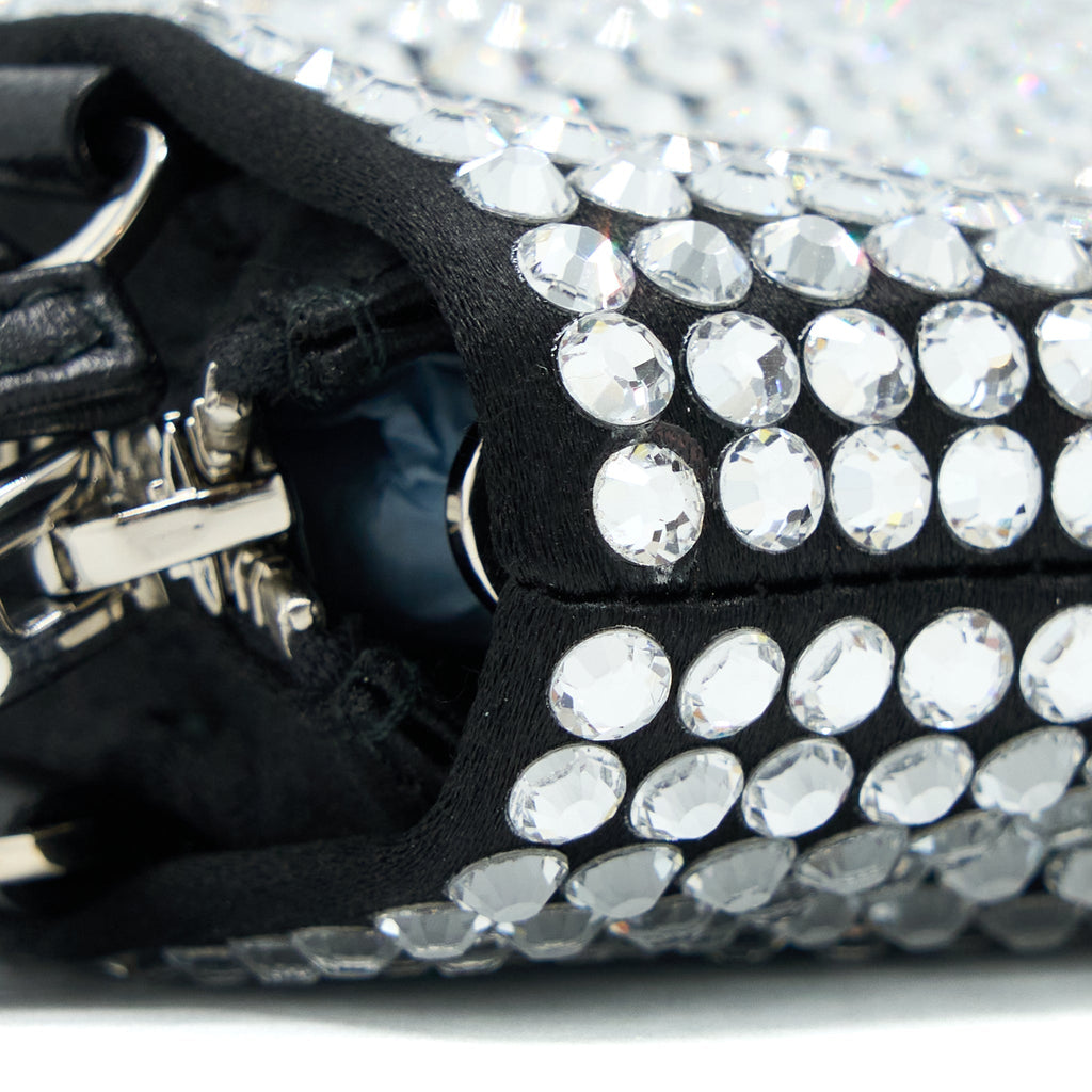 PRADA CRYSTAL SATIN HANDBAG WITH CRYSTAL BLACK SHW