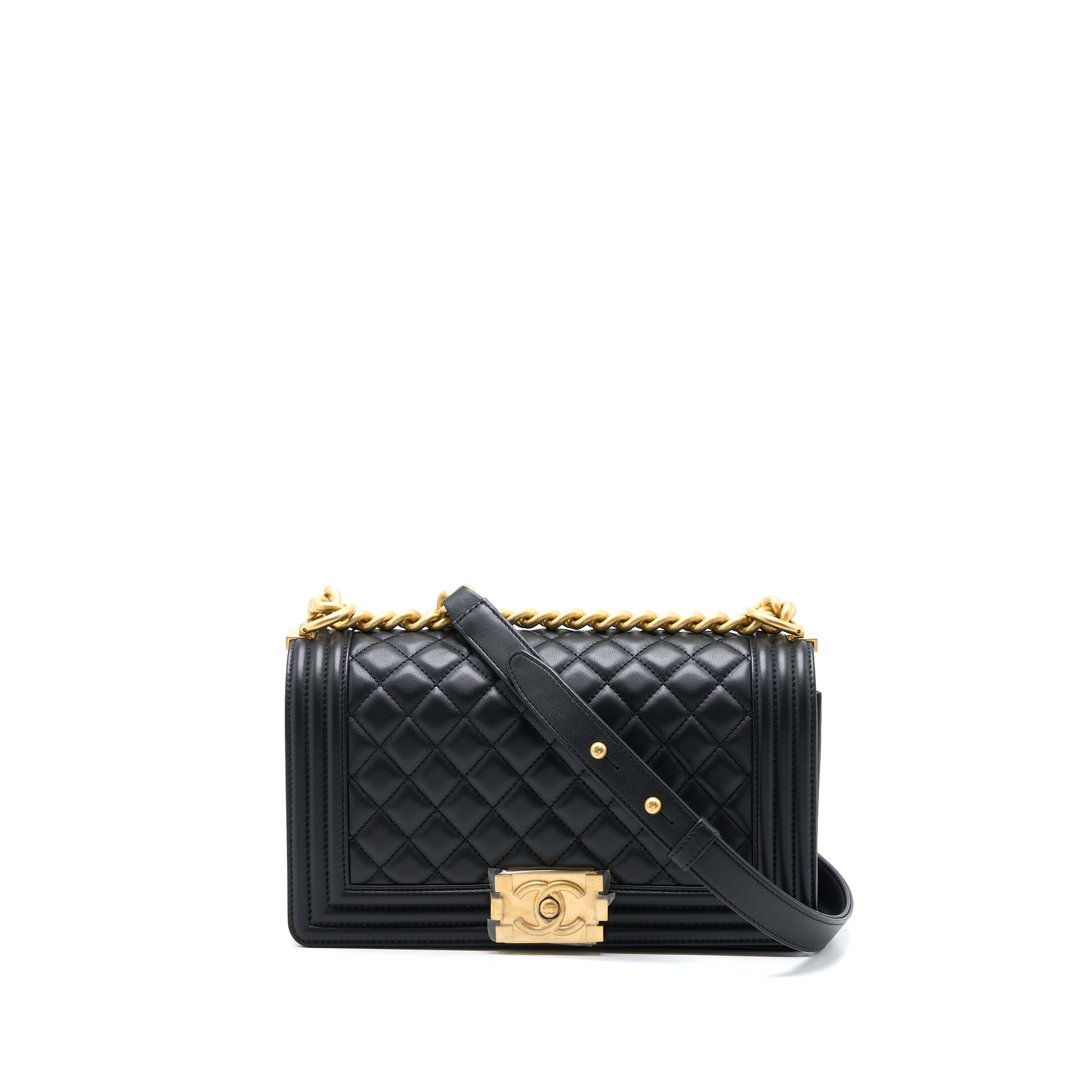 CHANEL MEDIUM BOY BAG CALFSKIN BLACK GHW (MICROCHIP)
