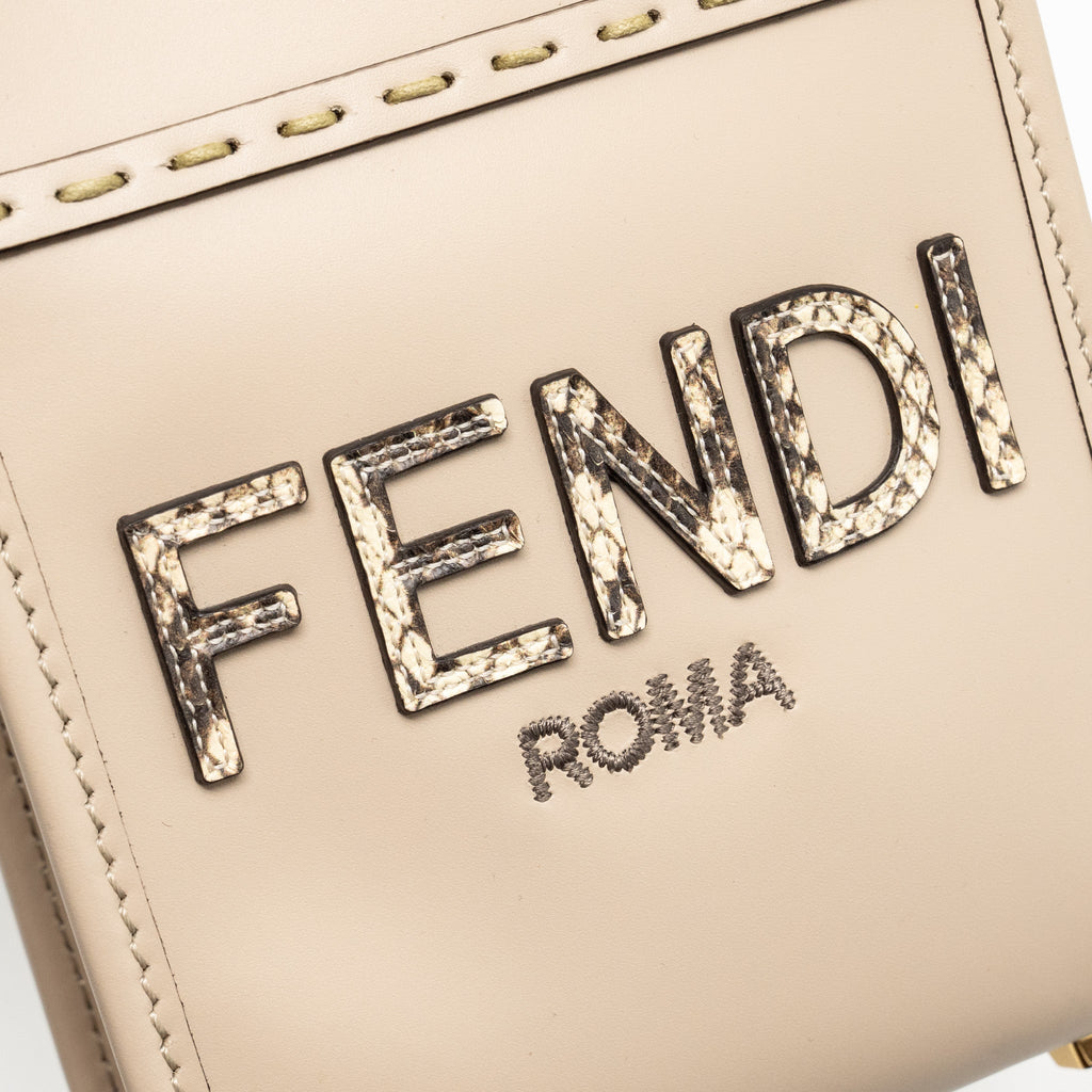 FENDI MINI SUNSHINE SHOPPER/TOTE BAG LEATHER LIGHT GREY LGHW