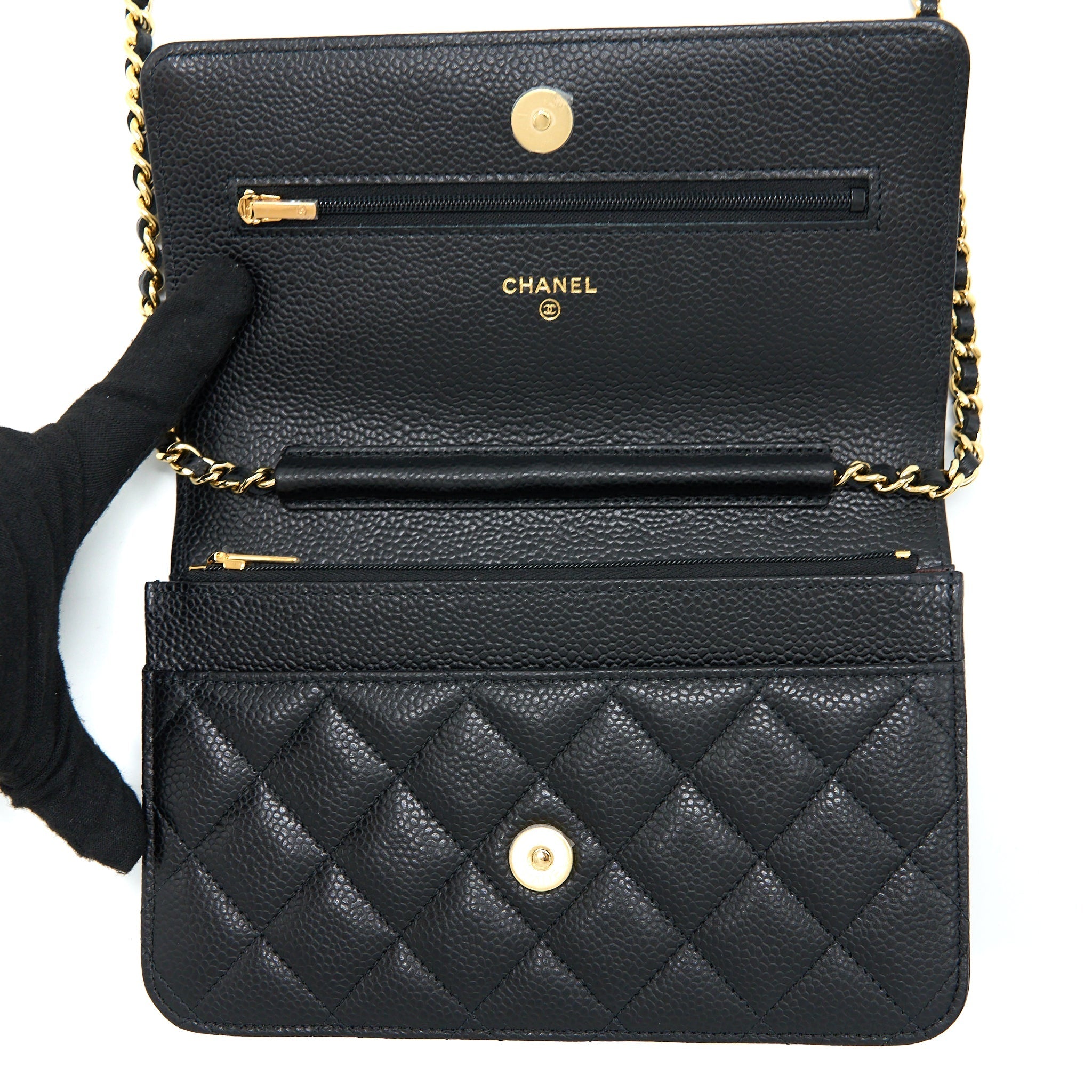 CHANEL CLASSIC WALLET ON CHAIN CAVIAR BLACK GHW (MICROCHIP)