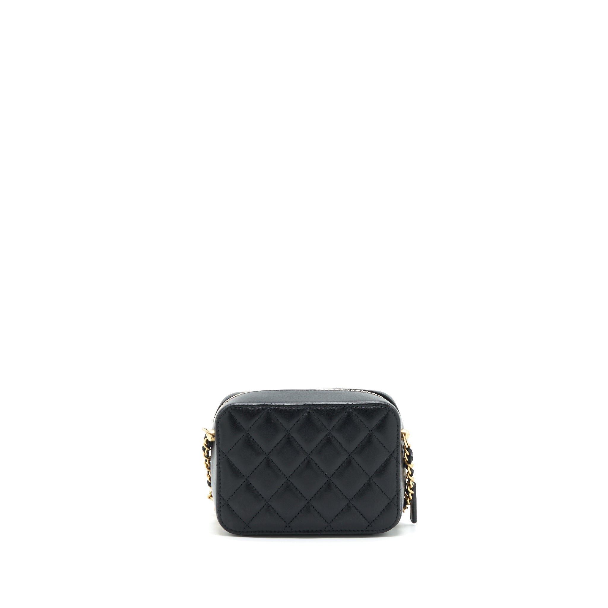 CHANEL 22C PEARL CRUSH MINI CAMERA CASE WITH CHAIN BLACK LAMBSKIN GHW