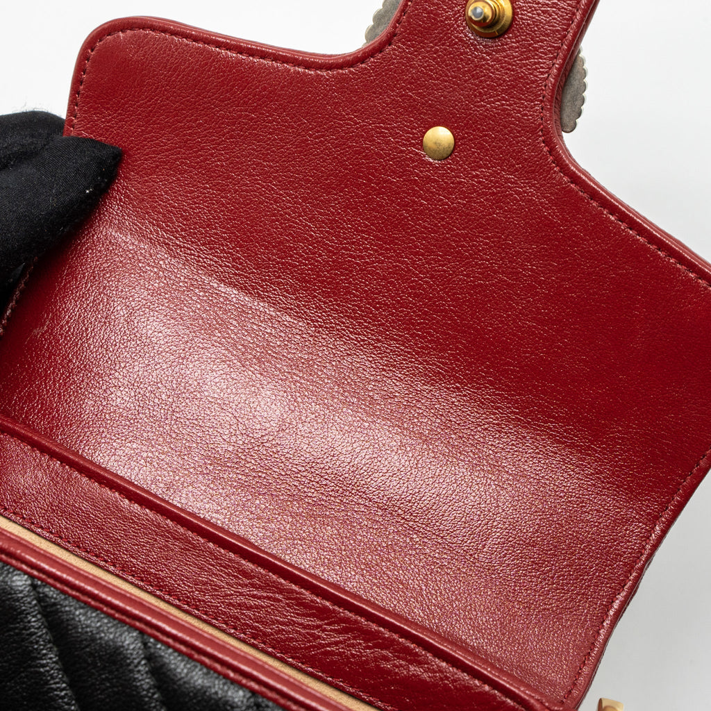 GUCCI GG MARMONT MINI TOP HANDLE BAG CALFSKIN BLACK/RED GHW