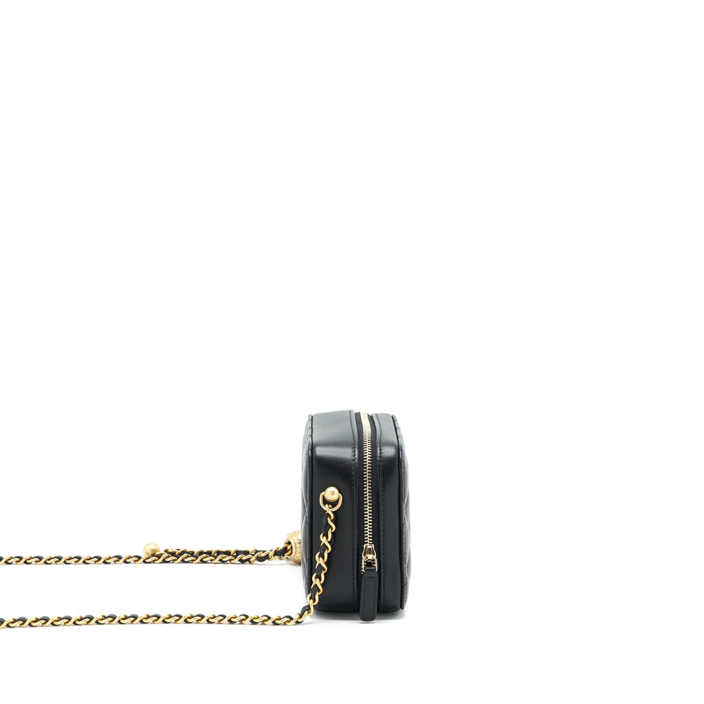 CHANEL 22C PEARL CRUSH MINI CAMERA CASE WITH CHAIN BLACK LAMBSKIN GHW