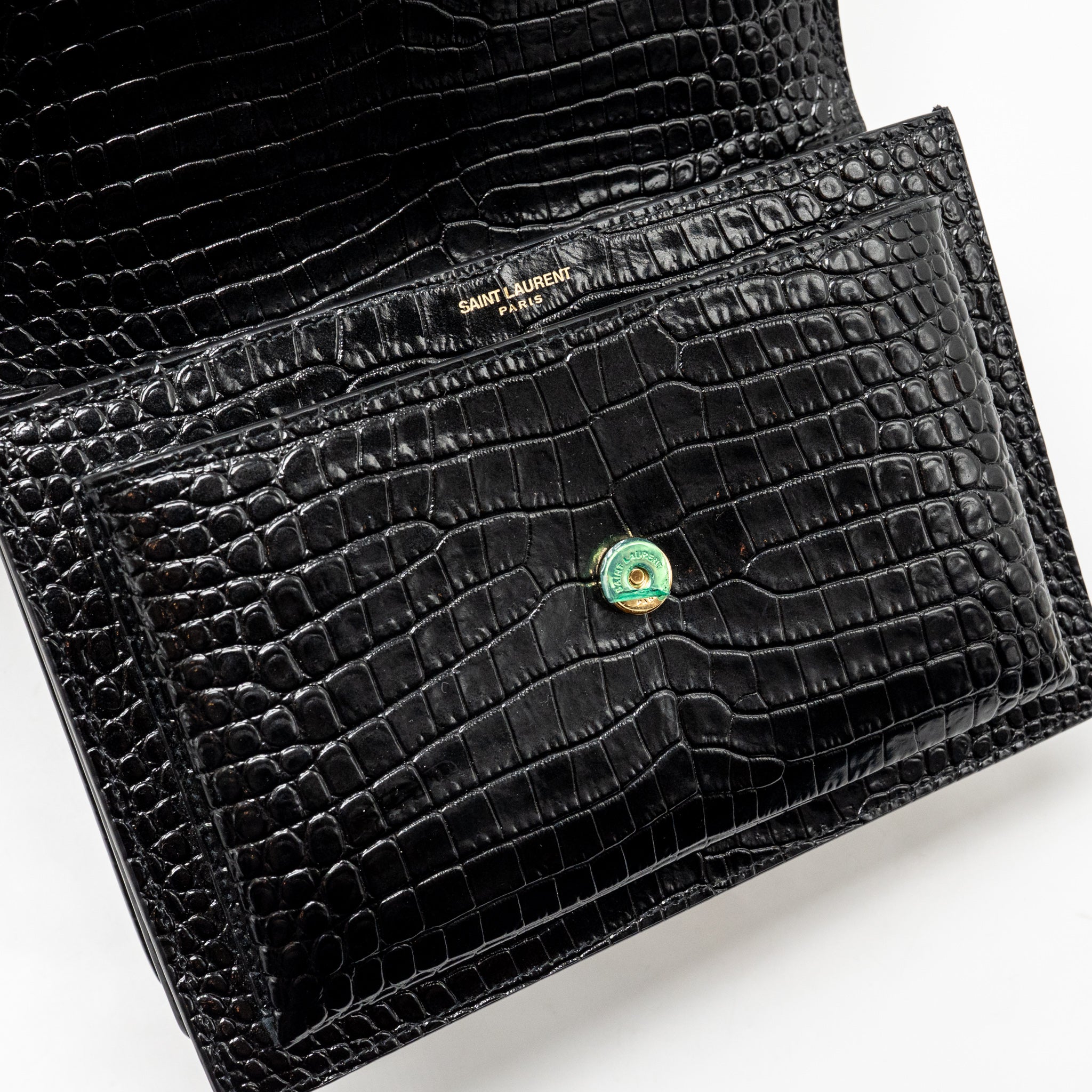 SAINT LAURENT/YSL SUNSET MEDIUM CROCODILE-EMBOSSED CALFSKIN BLACK GHW