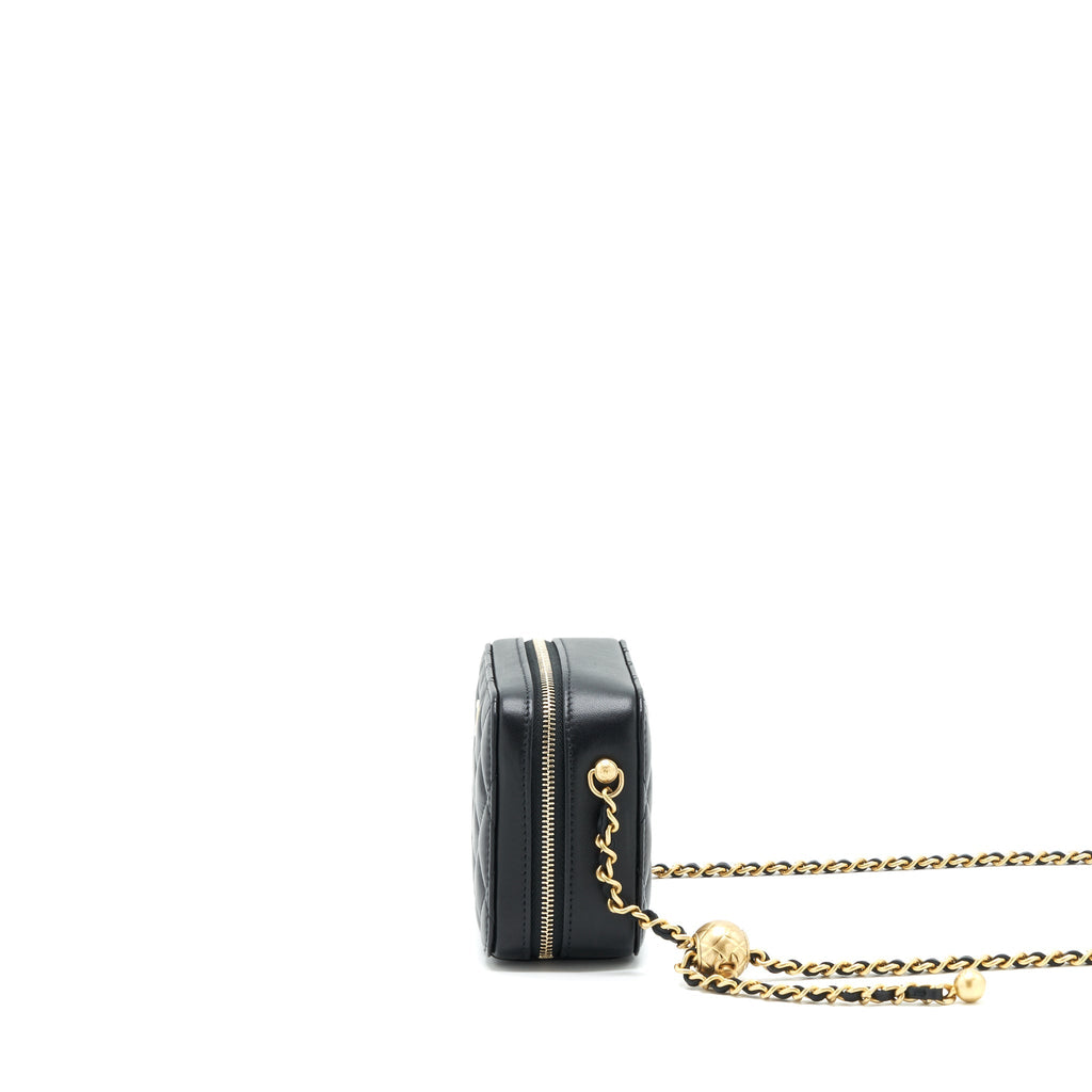CHANEL 22C PEARL CRUSH MINI CAMERA CASE WITH CHAIN BLACK LAMBSKIN GHW