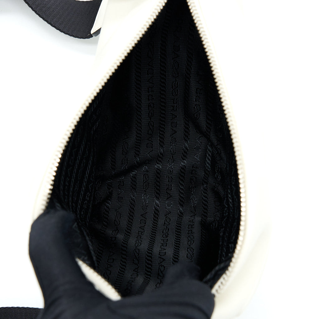 PRADA TRIANGLE LEATHER SHOULDER BAG WHITE SHW