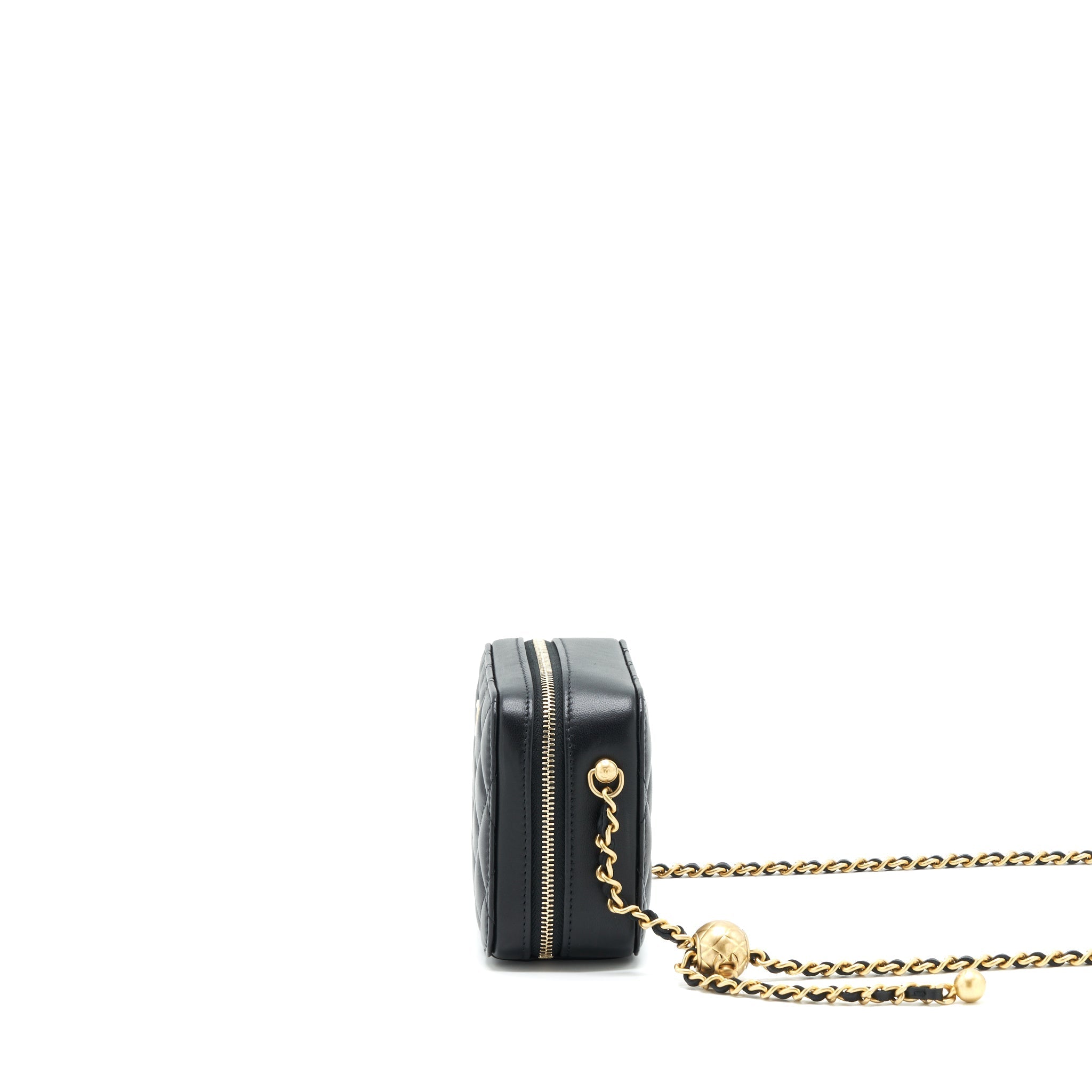 CHANEL PEARL CRUSH MINI CAMERA CASE WITH CHAIN LAMBSKIN BLACK GHW