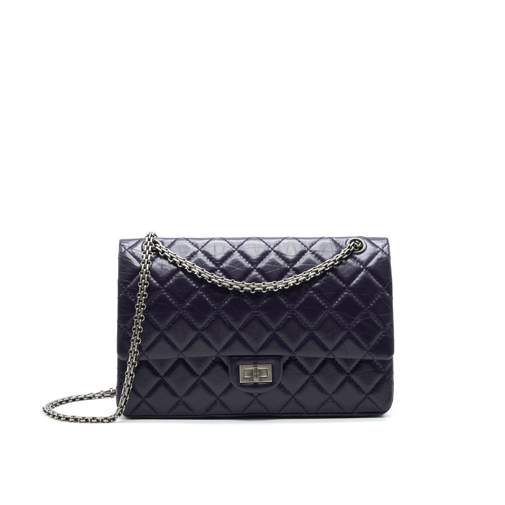 CHANEL REISSUE 226 IN DARK PURPLE WITH SILVER RUTHENIUM HARDWARE