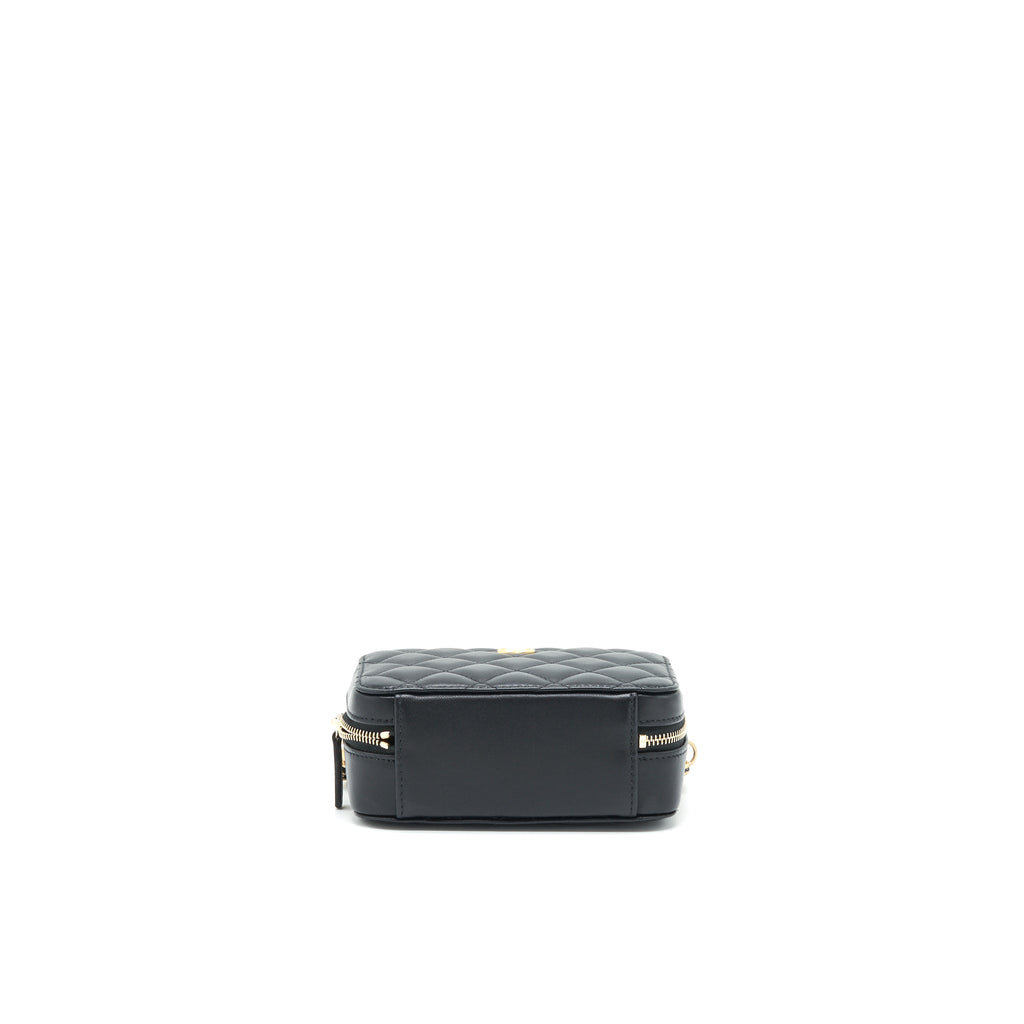 CHANEL 22C PEARL CRUSH MINI CAMERA CASE WITH CHAIN BLACK LAMBSKIN GHW
