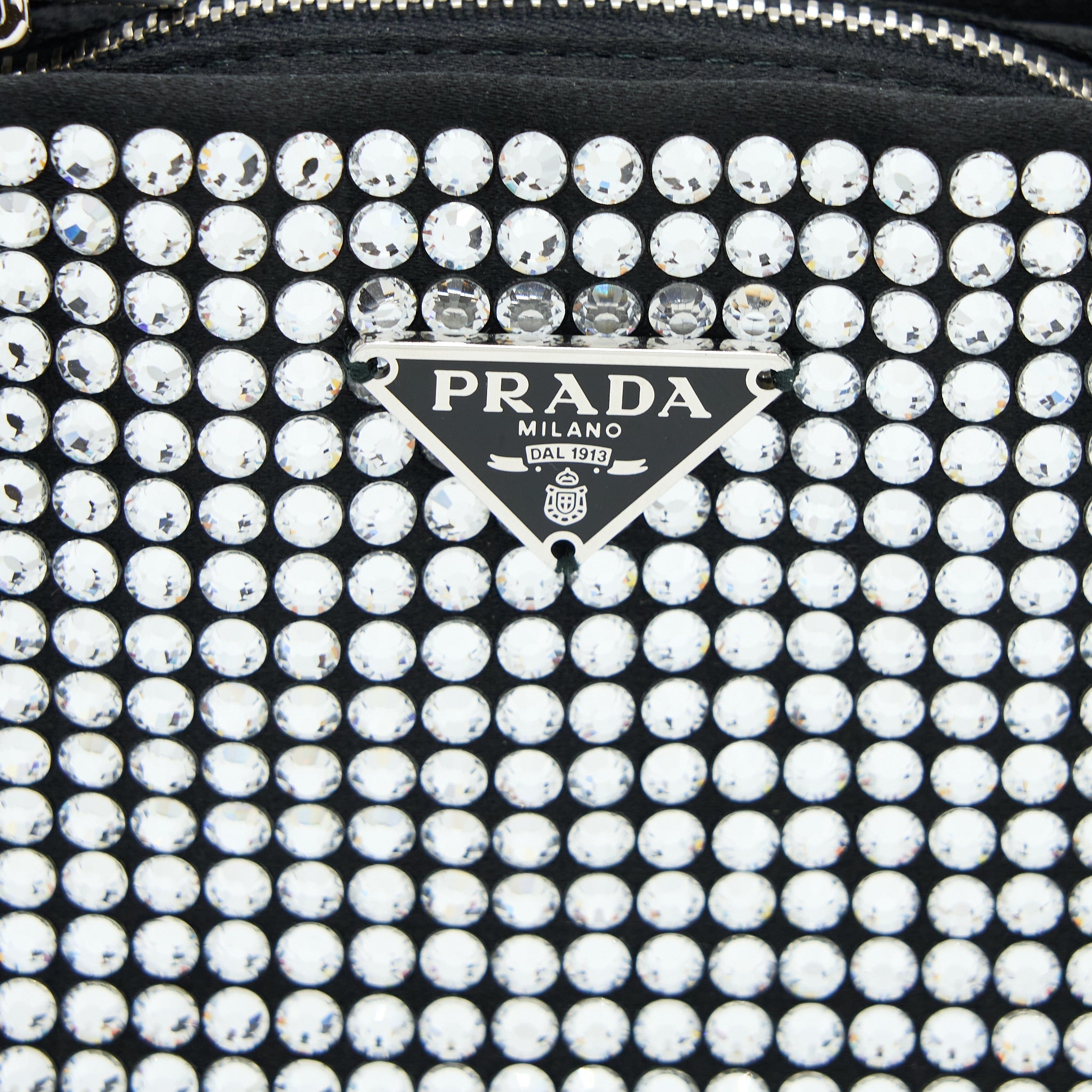 PRADA CRYSTAL SATIN HANDBAG WITH CRYSTAL BLACK SHW