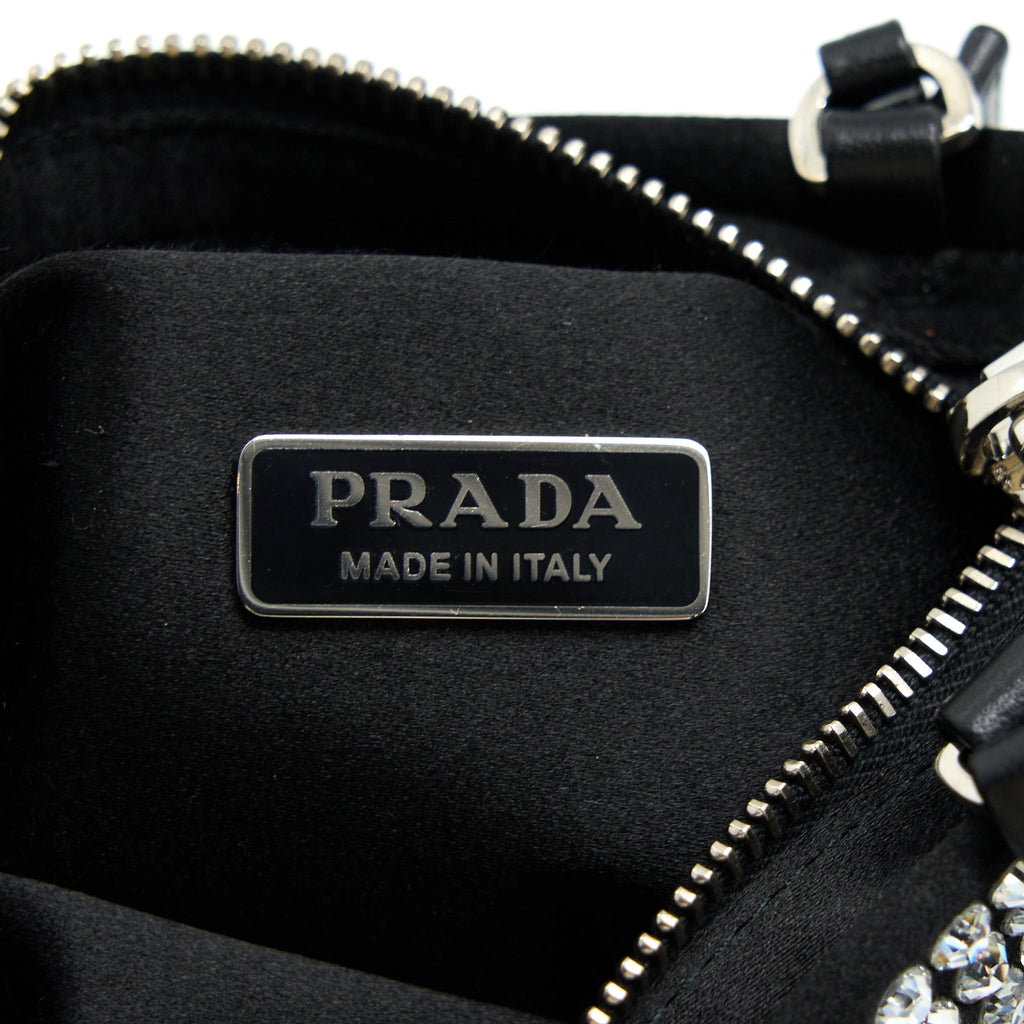 PRADA CRYSTAL SATIN HANDBAG WITH CRYSTAL BLACK SHW