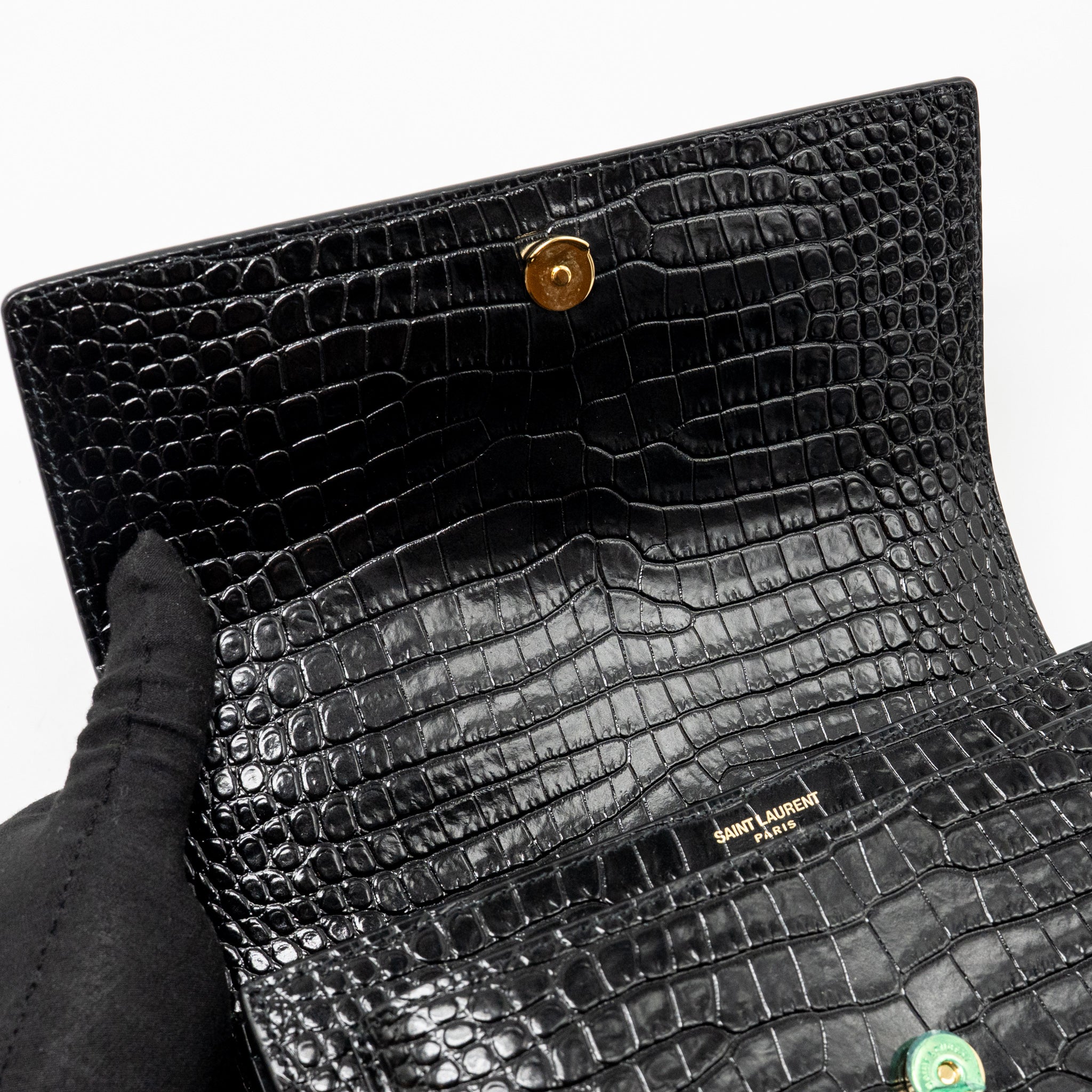 SAINT LAURENT/YSL SUNSET MEDIUM CROCODILE-EMBOSSED CALFSKIN BLACK GHW