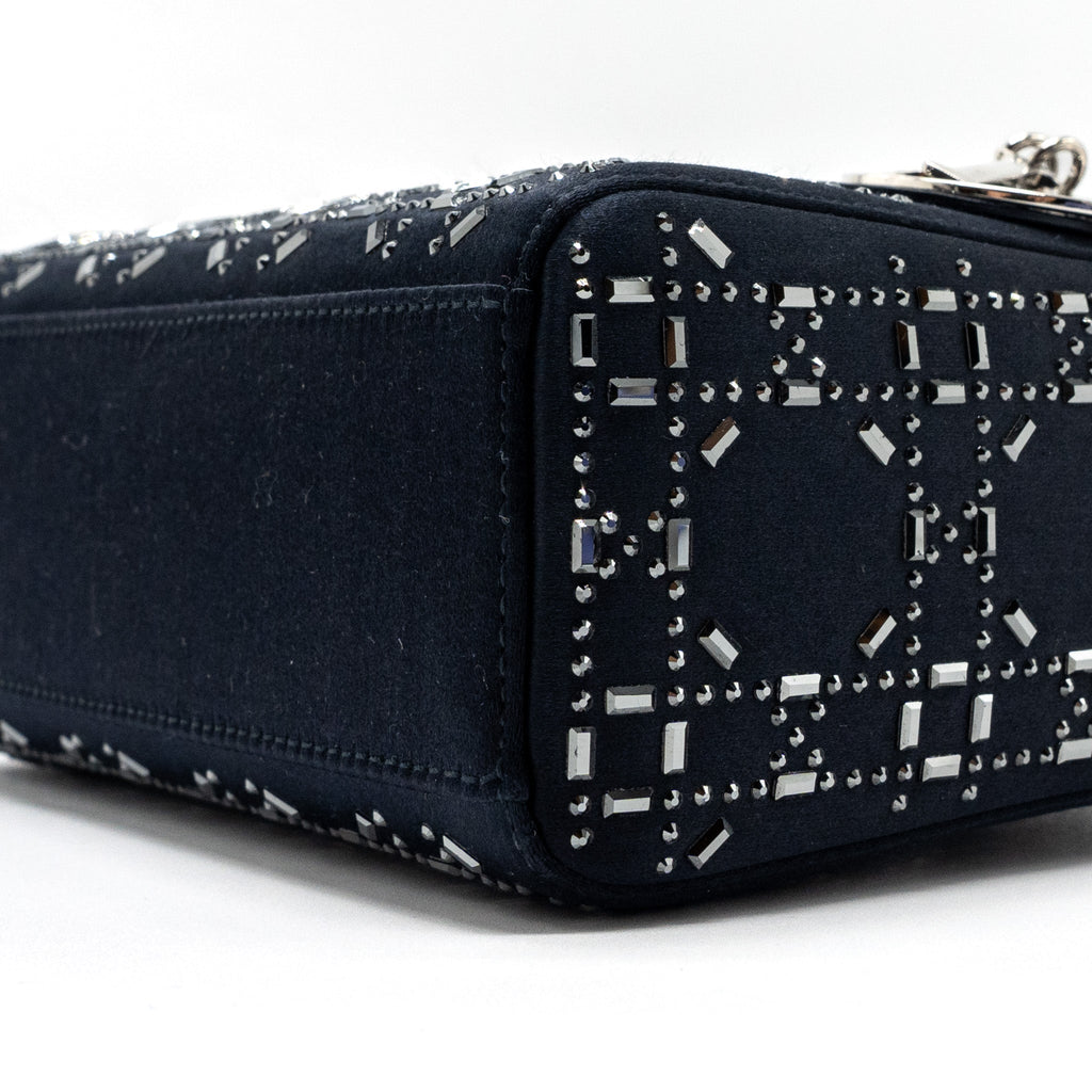 DIOR MINI LADY DIOR SATIN CRYSTAL DARK BLUE SHW