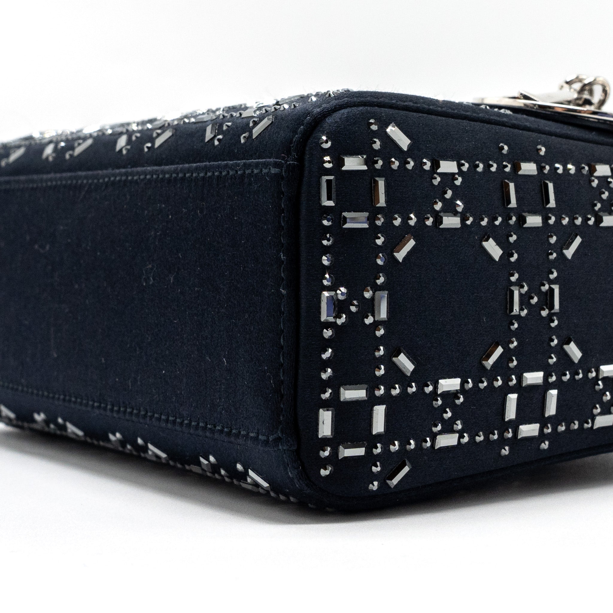 DIOR MINI LADY DIOR SATIN CRYSTAL DARK BLUE SHW