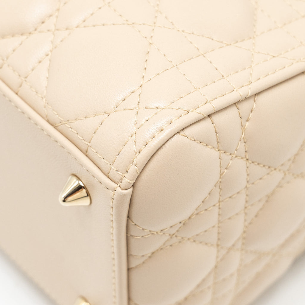 DIOR MEDIUM LADY DIOR LAMBSKIN BEIGE/BLUE LGHW