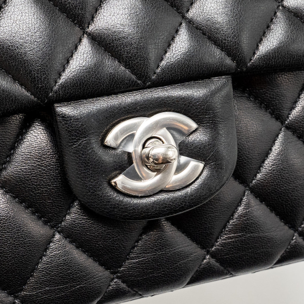 CHANEL SMALL CLASSIC DOUBLE FLAP BAG LAMBSKIN BLACK SHW