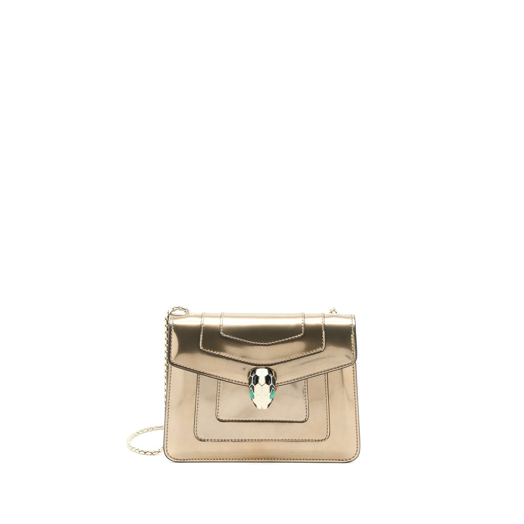 BVLGARI SERPENTI FOREVER SHOULDER BAG PATENT METALLIC GOLD GHW