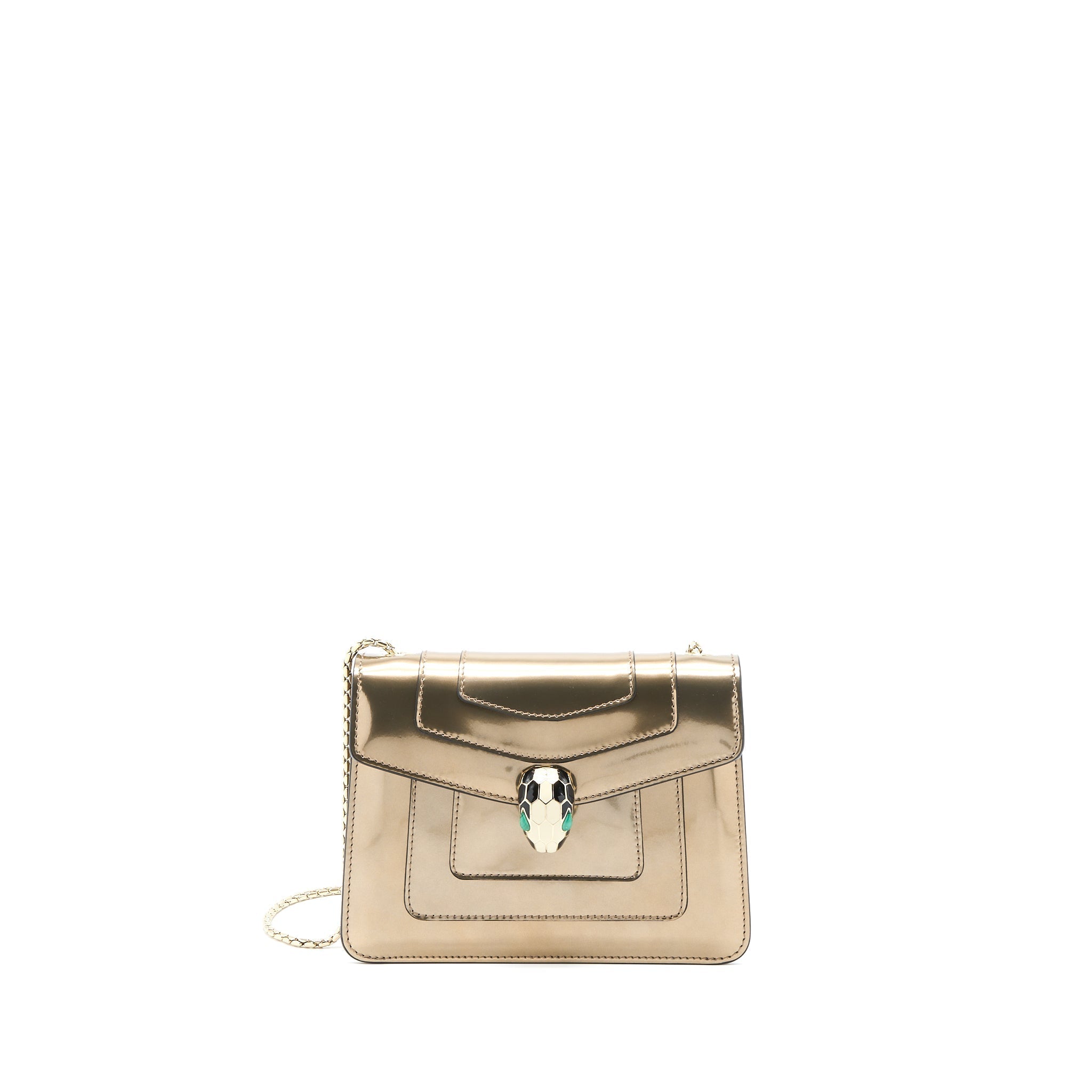 BVLGARI SERPENTI FOREVER SHOULDER BAG PATENT METALLIC GOLD GHW