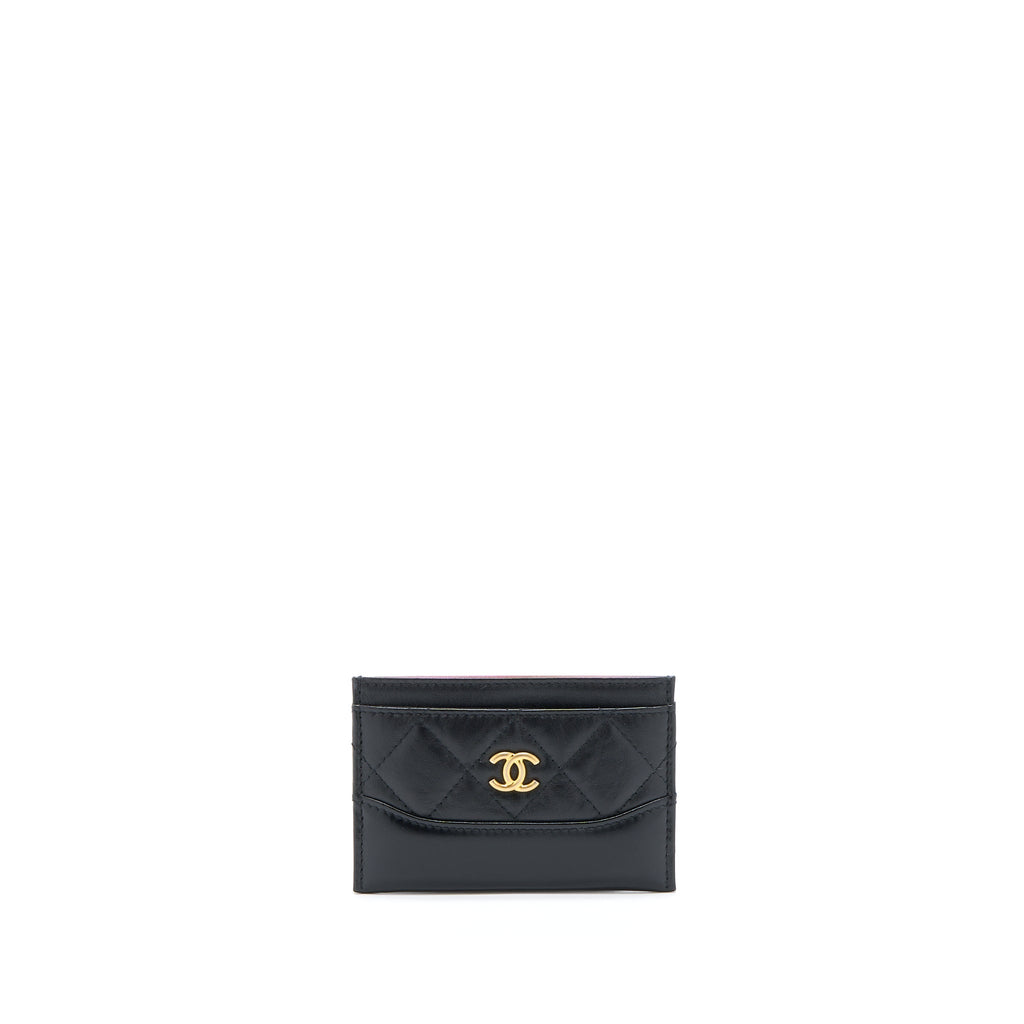 CHANEL GABRIELLE CARD HOLDER AGED CALFSKIN BLACK GHW