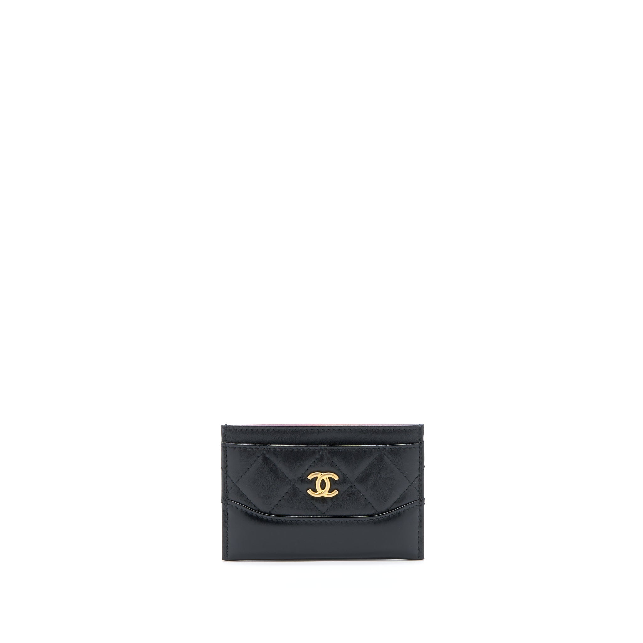 CHANEL GABRIELLE CARD HOLDER AGED CALFSKIN BLACK GHW