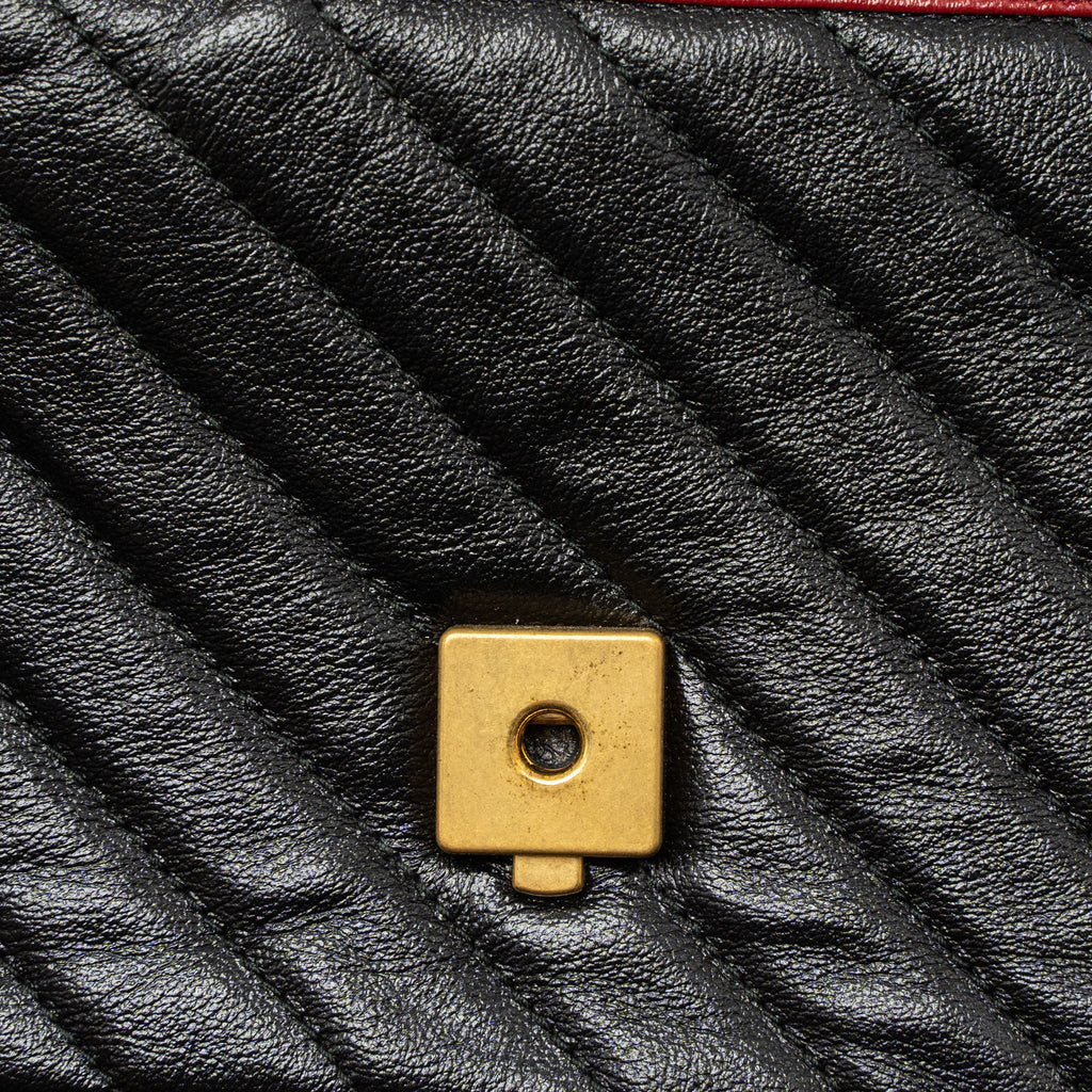 GUCCI GG MARMONT MINI TOP HANDLE BAG CALFSKIN BLACK/RED GHW