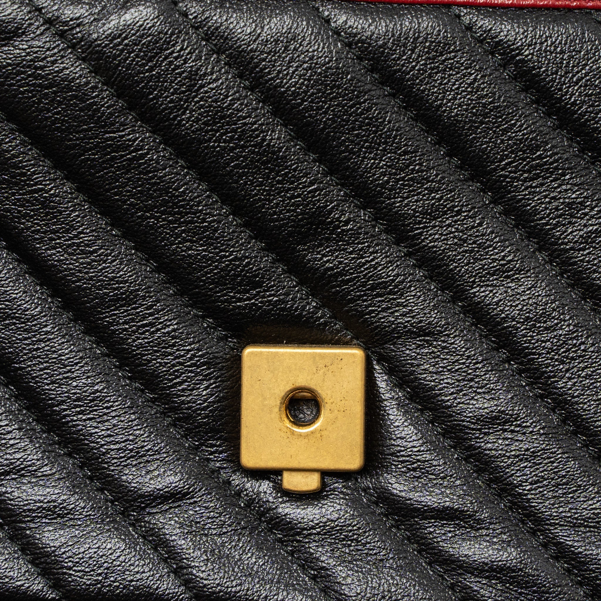 GUCCI GG MARMONT MINI TOP HANDLE BAG CALFSKIN BLACK/RED GHW
