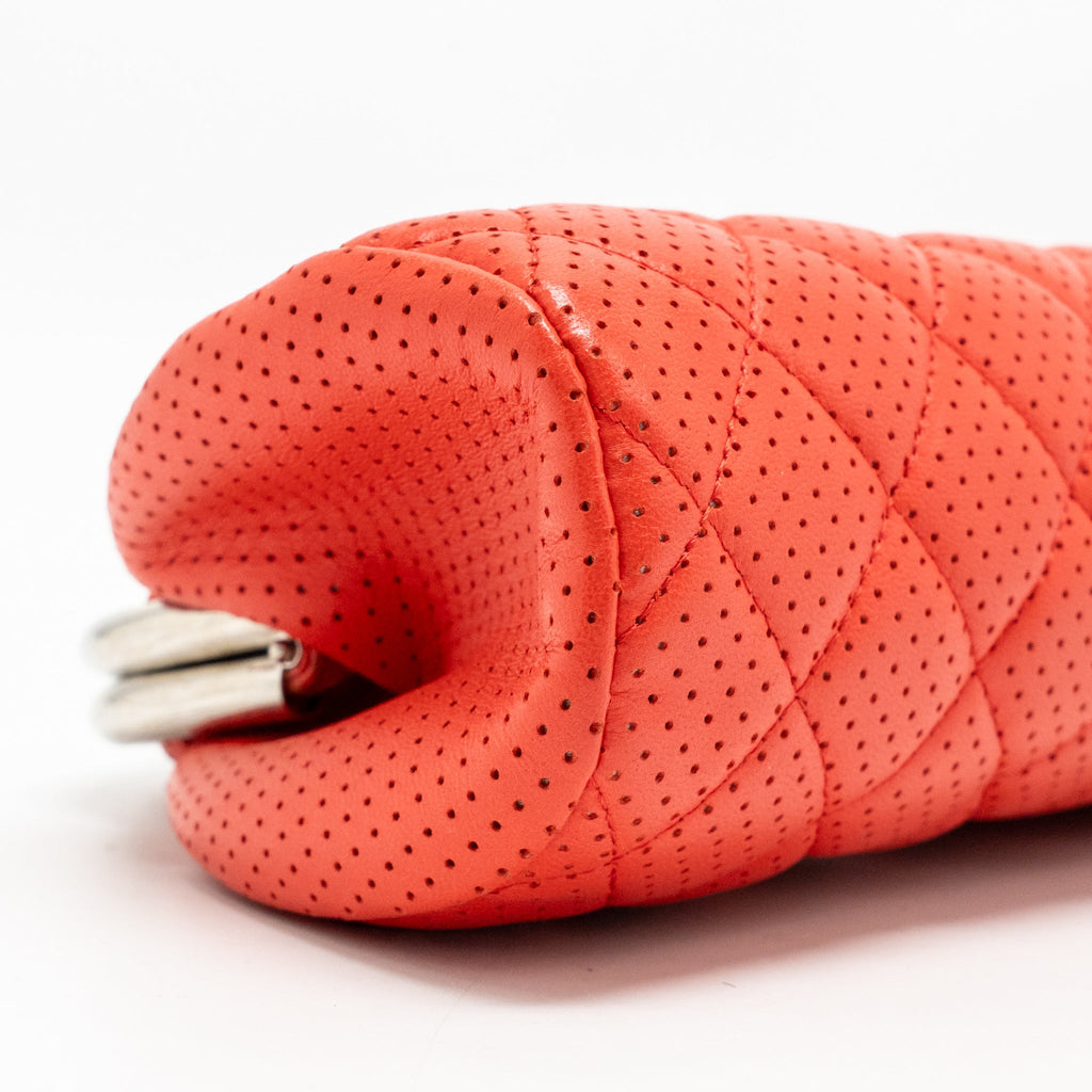 CHANEL CC CLUTCH BAG PERFORATED LAMBSKIN RED SHW