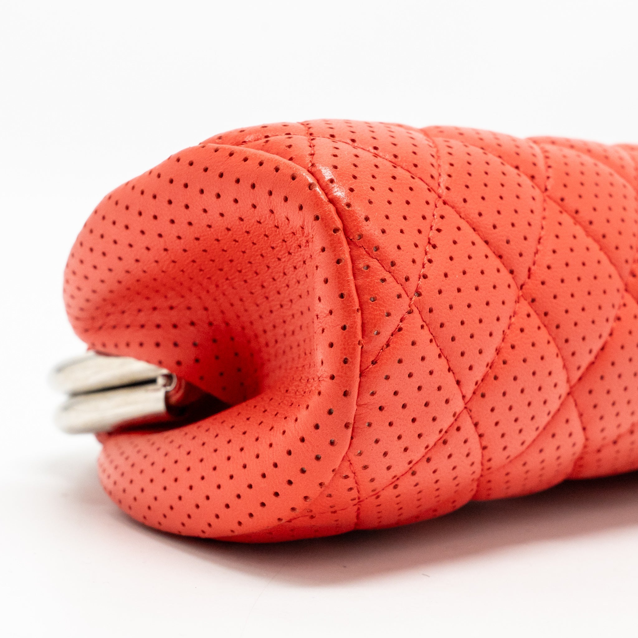 CHANEL CC CLUTCH BAG PERFORATED LAMBSKIN RED SHW