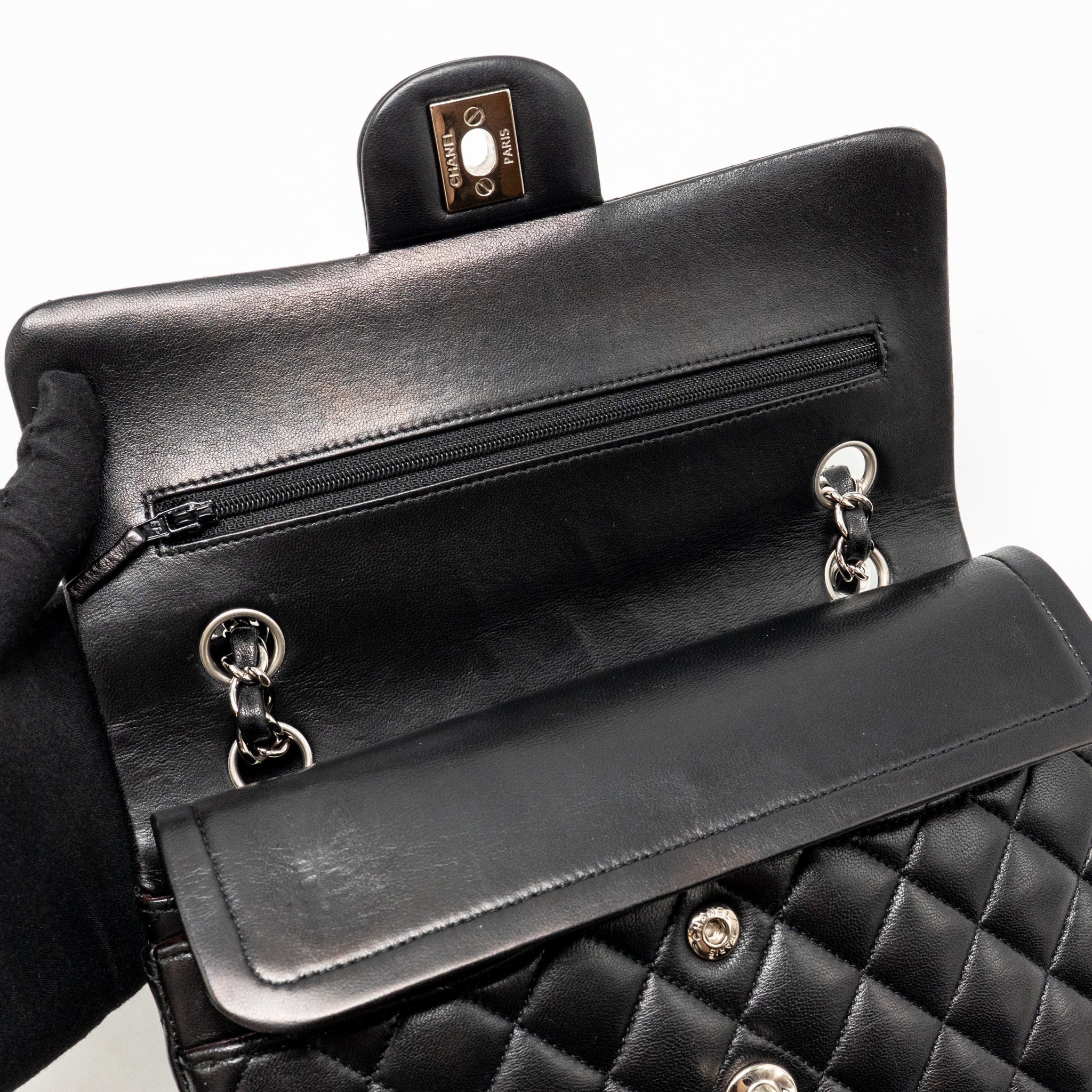 CHANEL SMALL CLASSIC DOUBLE FLAP BAG LAMBSKIN BLACK SHW