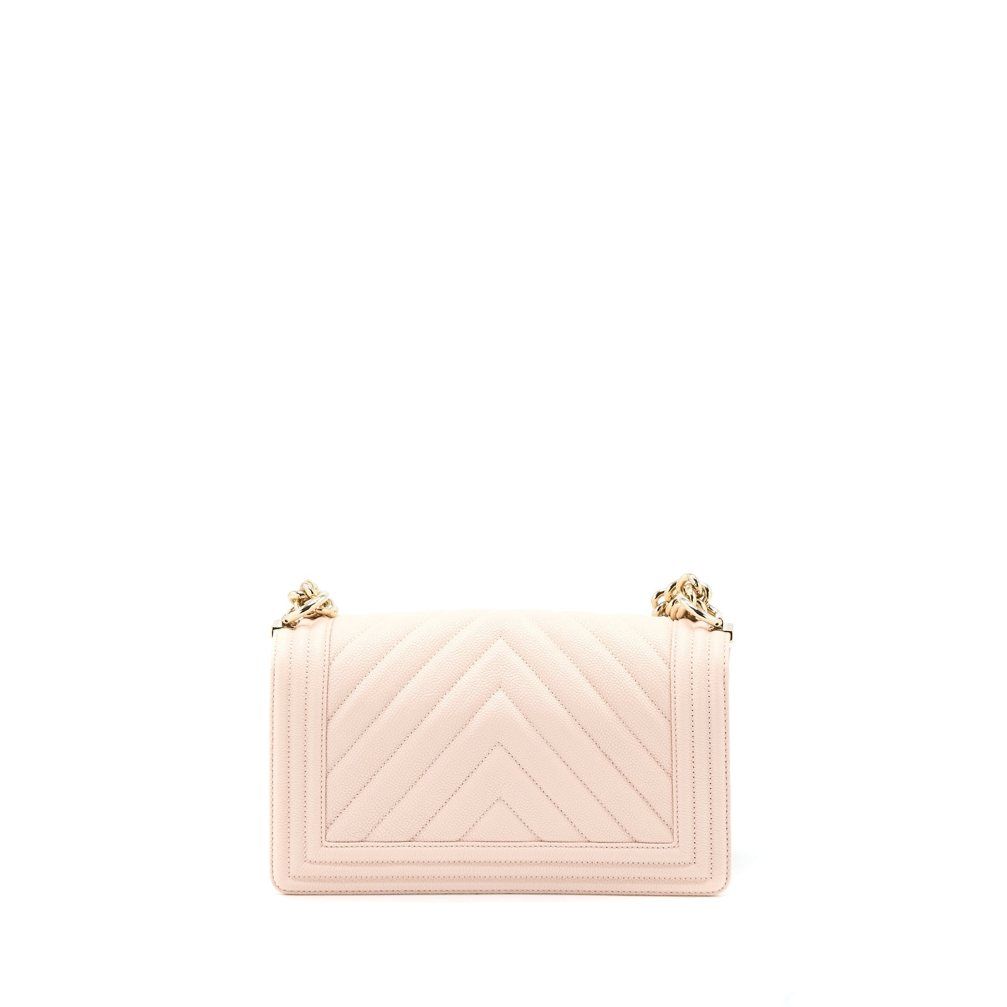 CHANEL MEDIUM BOY BAG CHEVRON CAVIAR LIGHT PINK LGHW