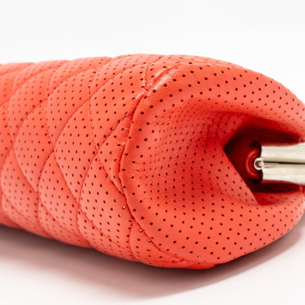 CHANEL CC CLUTCH BAG PERFORATED LAMBSKIN RED SHW