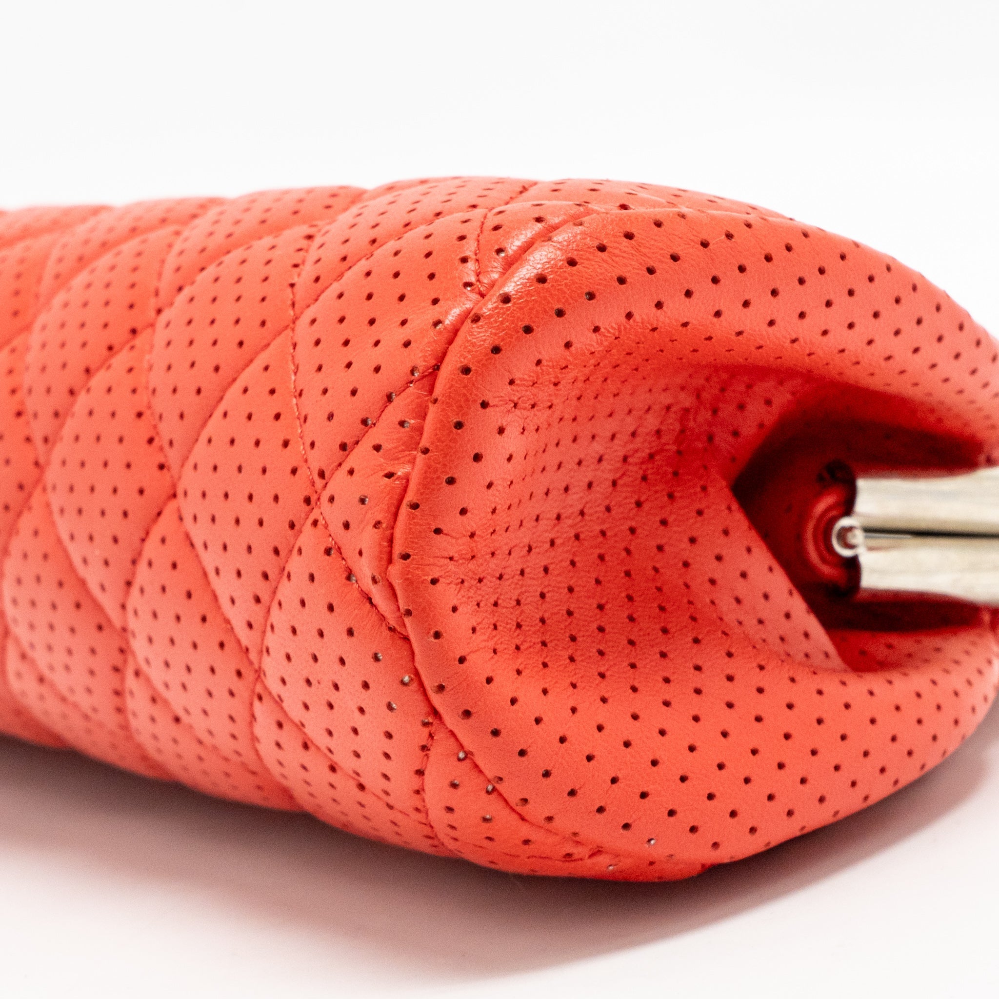CHANEL CC CLUTCH BAG PERFORATED LAMBSKIN RED SHW