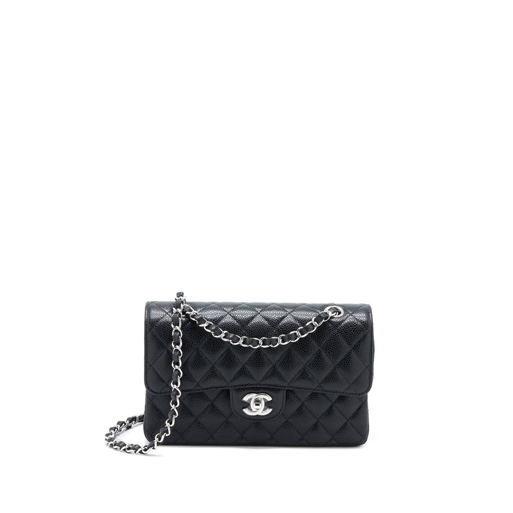CHANEL SMALL CLASSIC DOUBLE FLAP BAG CAVIAR BLACK SHW (MICROCHIP)