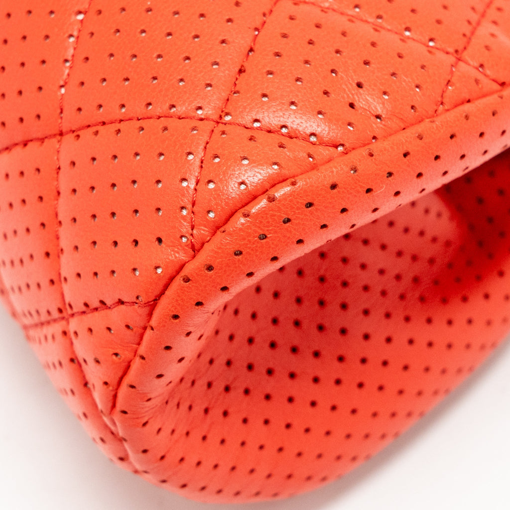 CHANEL CC CLUTCH BAG PERFORATED LAMBSKIN RED SHW