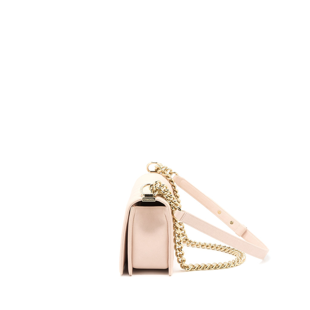 CHANEL MEDIUM BOY BAG CHEVRON CAVIAR LIGHT PINK LGHW