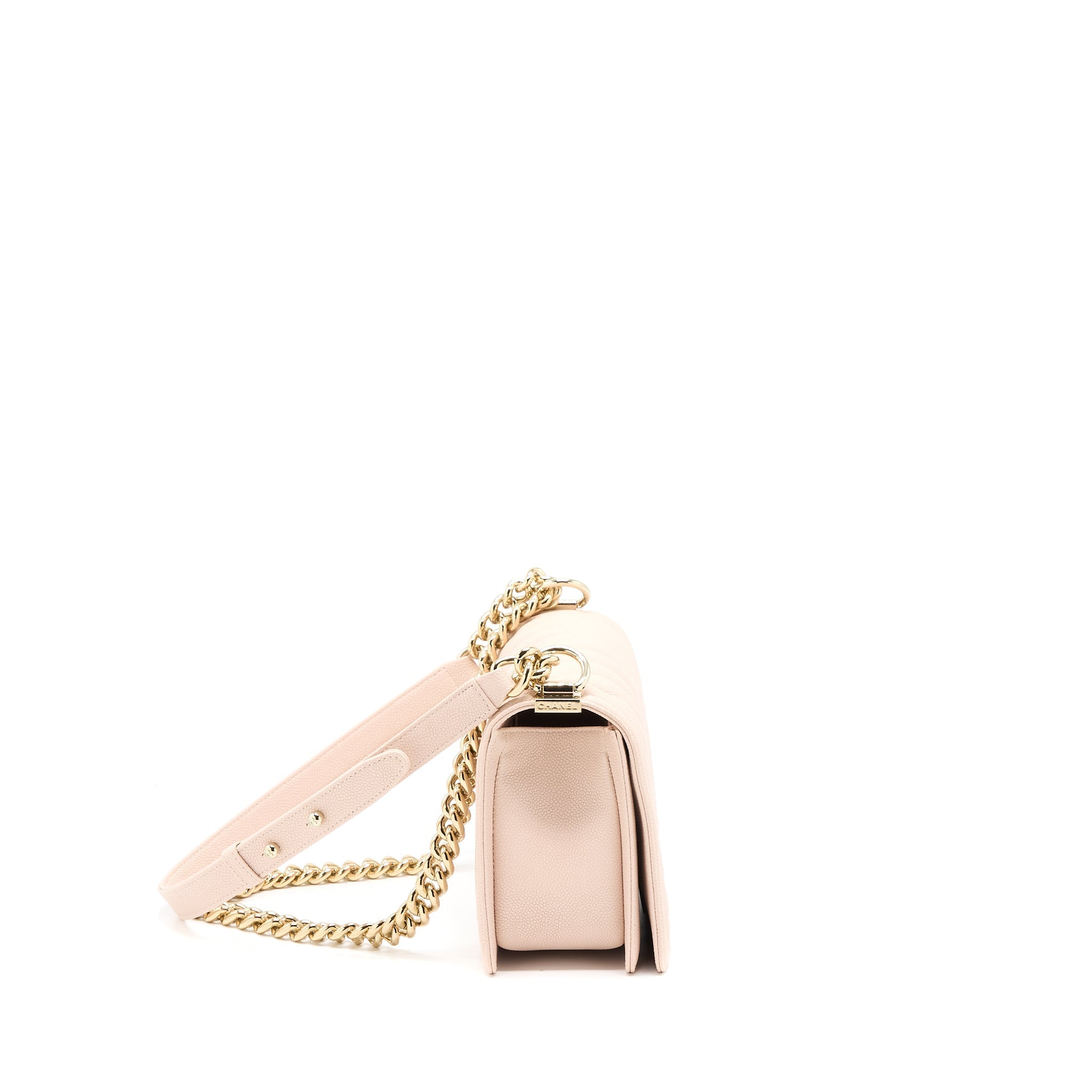 CHANEL MEDIUM BOY BAG CHEVRON CAVIAR LIGHT PINK LGHW