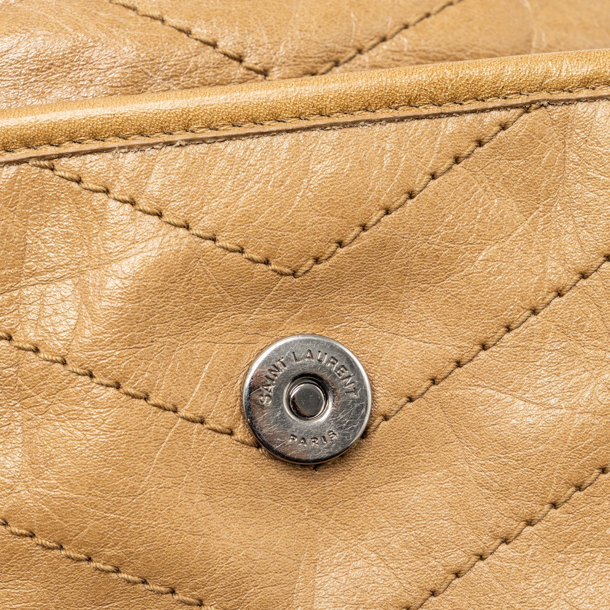 SAINT LAURENT MEDIUM NIKI BAG CRINKLED CALFSKIN DARK BEIGE RUTHENIUM HARDWARE