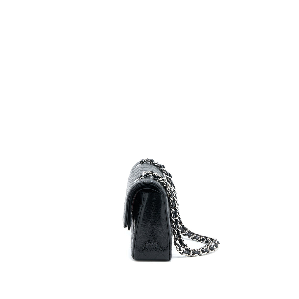 CHANEL SMALL CLASSIC DOUBLE FLAP BAG CAVIAR BLACK SHW (MICROCHIP)