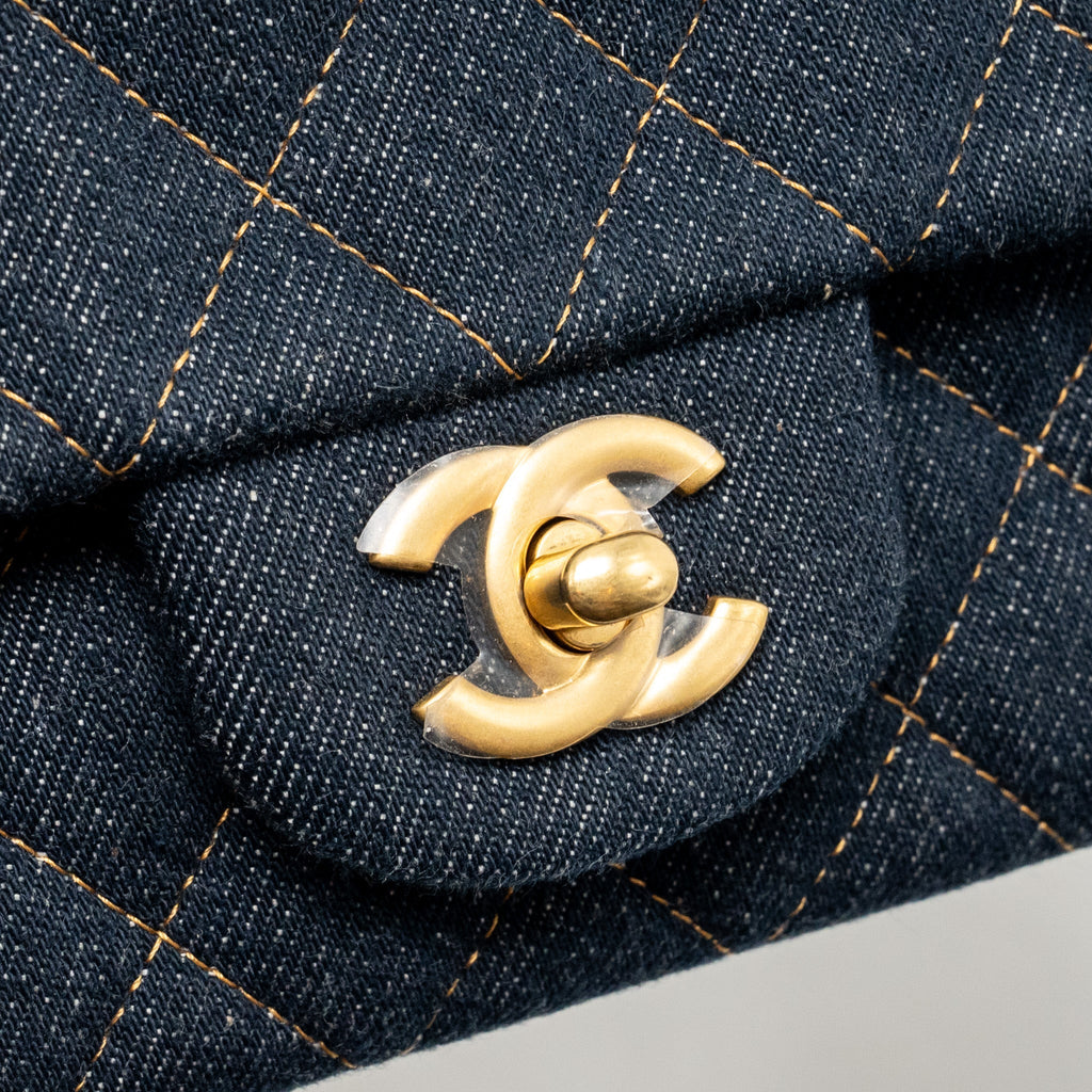 CHANEL MINI RECTANGULAR FLAP BAG DENIM DARK BLUE GHW (MICROCHIP)