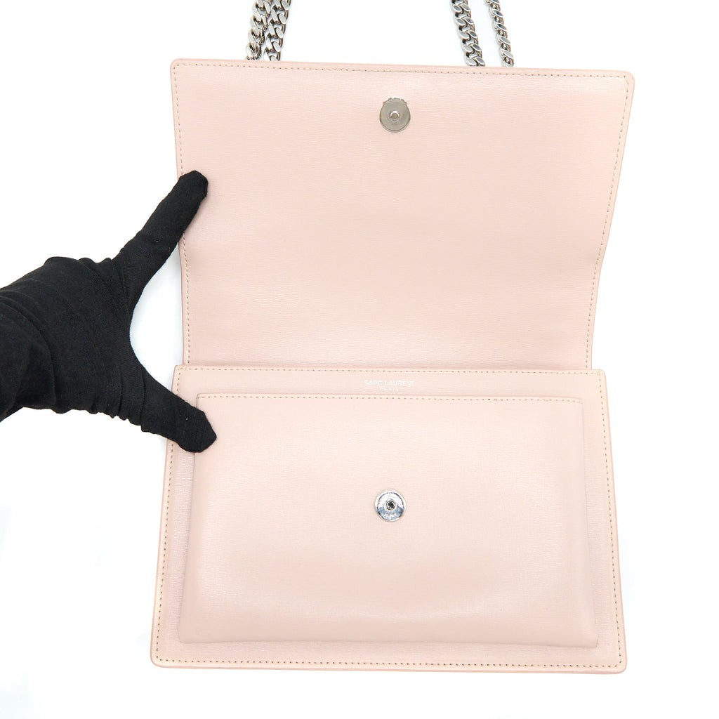 SAINT LAURENT MEDIUM SUNSET CHAIN BAG CALFSKIN LIGHT PINK SHW