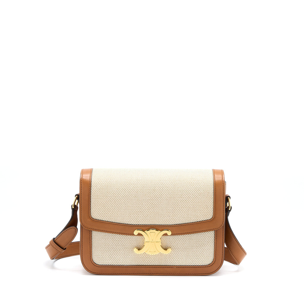 CELINE MEDIUM TRIOMPHE BAG IN TEXTILE NATURAL CALFSKIN GHW