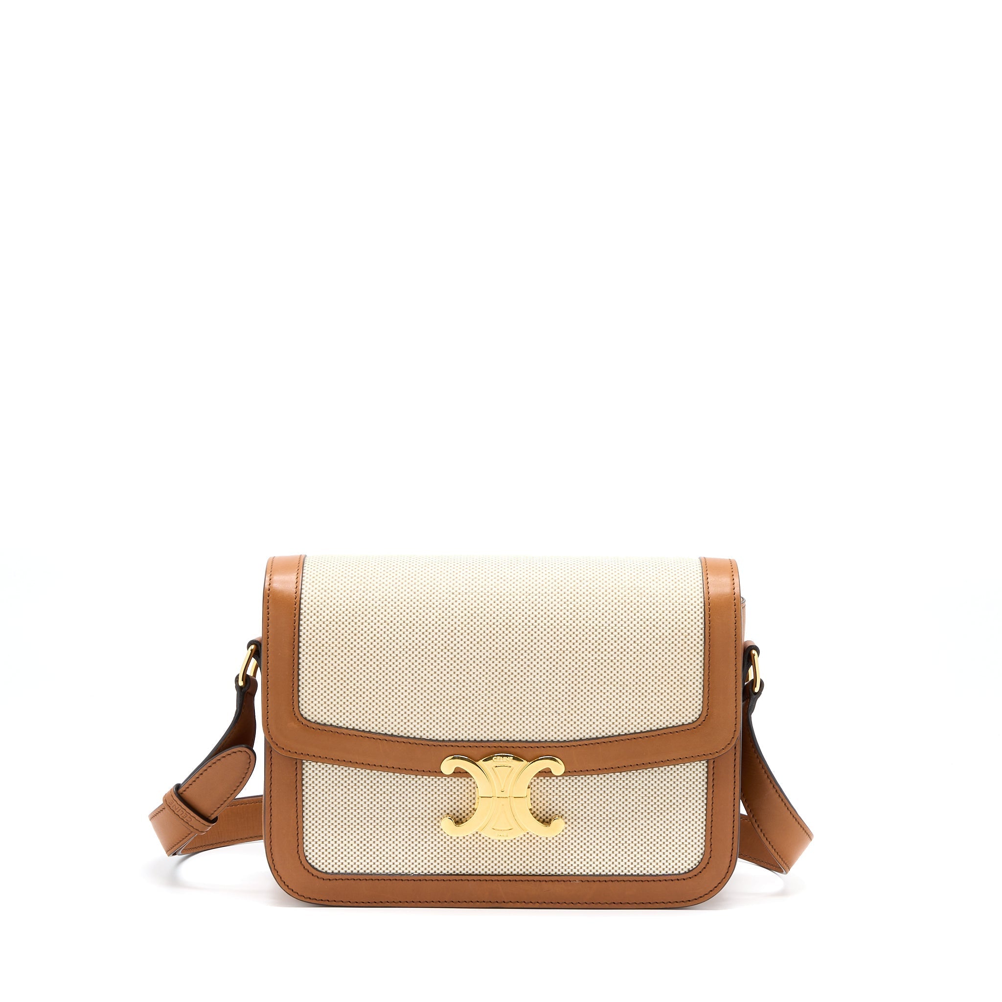 CELINE MEDIUM TRIOMPHE BAG IN TEXTILE NATURAL CALFSKIN GHW