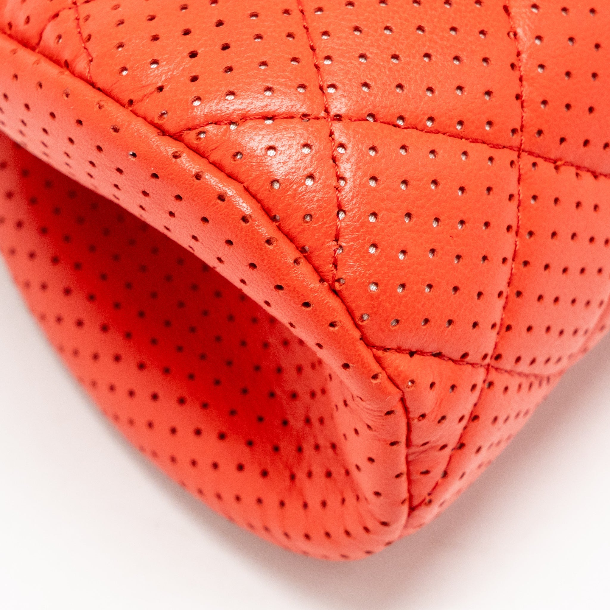 CHANEL CC CLUTCH BAG PERFORATED LAMBSKIN RED SHW