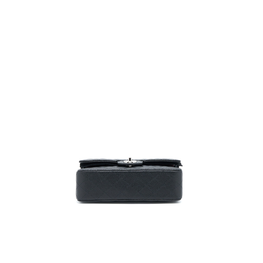 CHANEL SMALL CLASSIC DOUBLE FLAP BAG CAVIAR BLACK SHW (MICROCHIP)