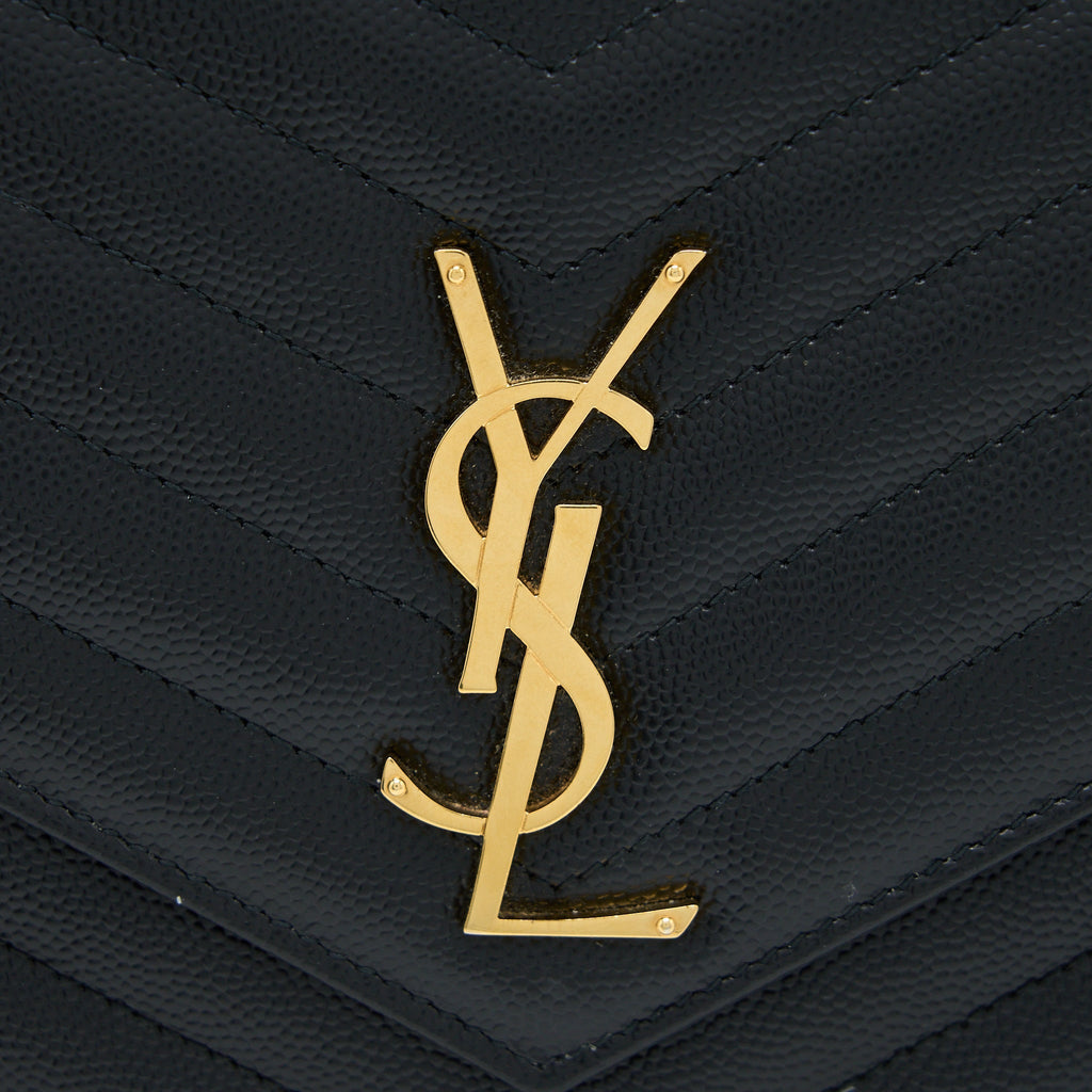 SAINT LAURENT/YSL ENVELOP CLUTCH GRAINED CALFSKIN BLACK GHW