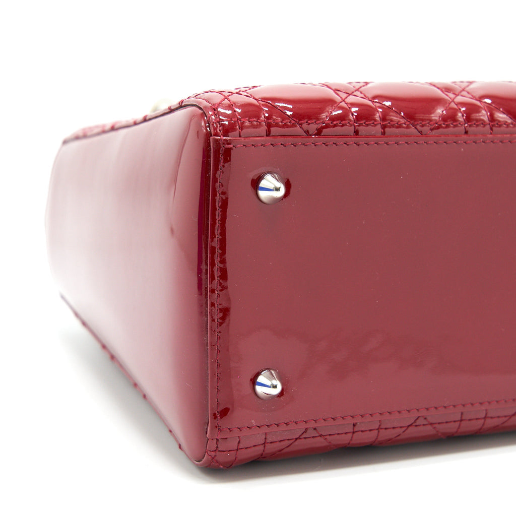 CHRISTIAN DIOR MEDIUM LADY DIOR RED PATENT LEATHER BAG SHW