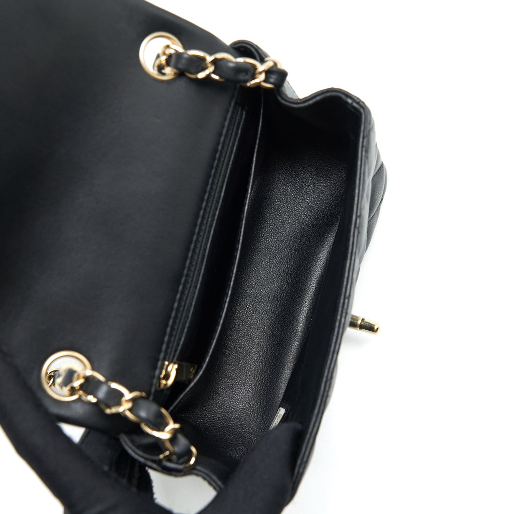 CHANEL MINI SQUARE FLAP BAG LAMBSKIN BLACK LGHW