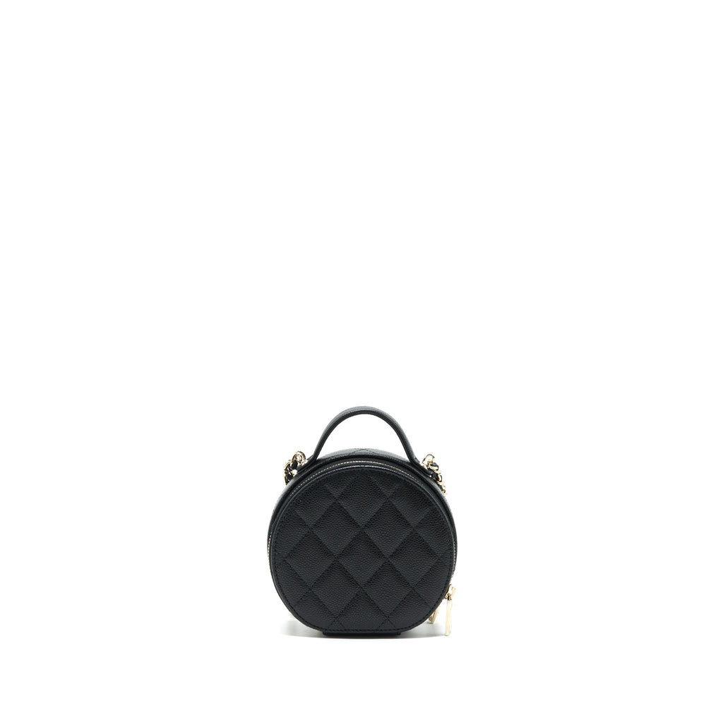 CHANEL 22C TOP HANDLE ROUND VANITY BLACK WITH CHAIN CAVIAR LGHW